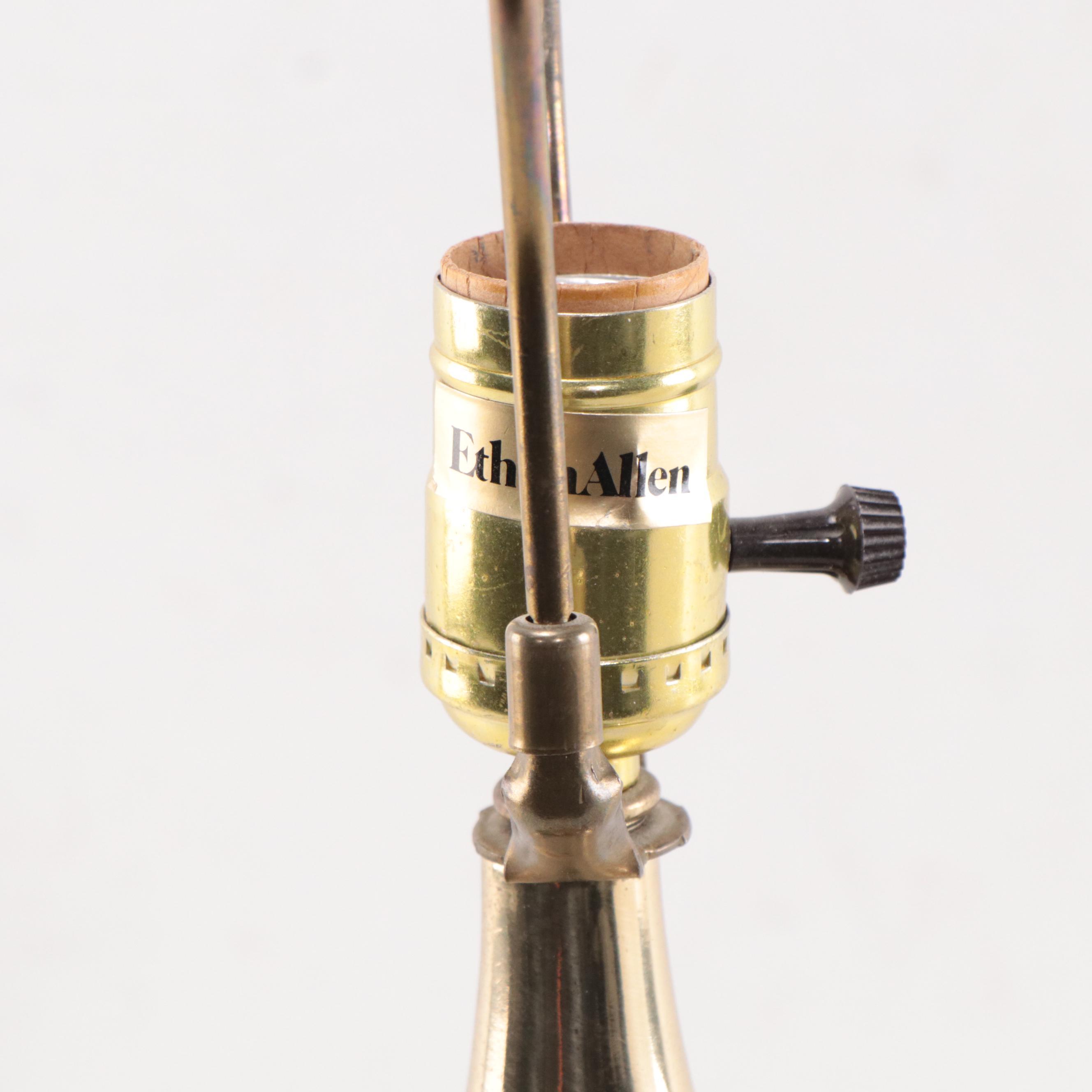 Ethan Allen Etched Glass and Brass Table Lamp, Late 20th Century