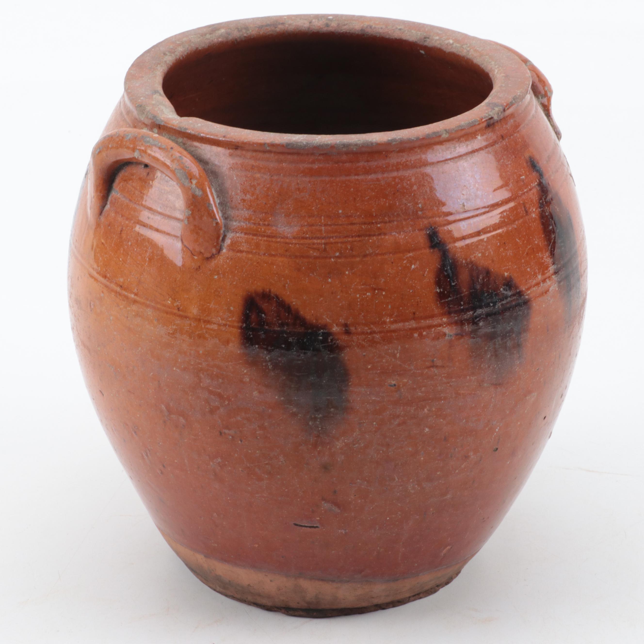 American Art Pottery Redware Jars with Manganese Decoration, 19th Century