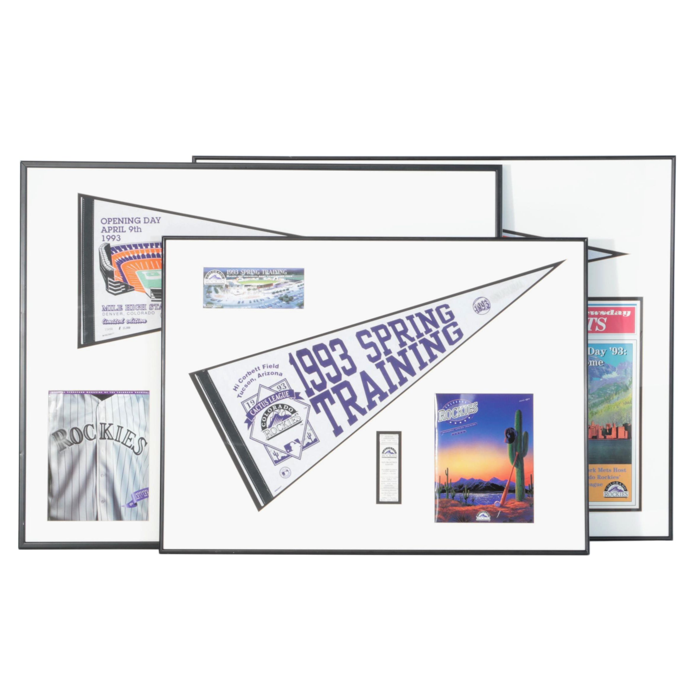 1993 Colorado Rockies Opening Day Framed Memorabilia With Tickets, Pennants,More