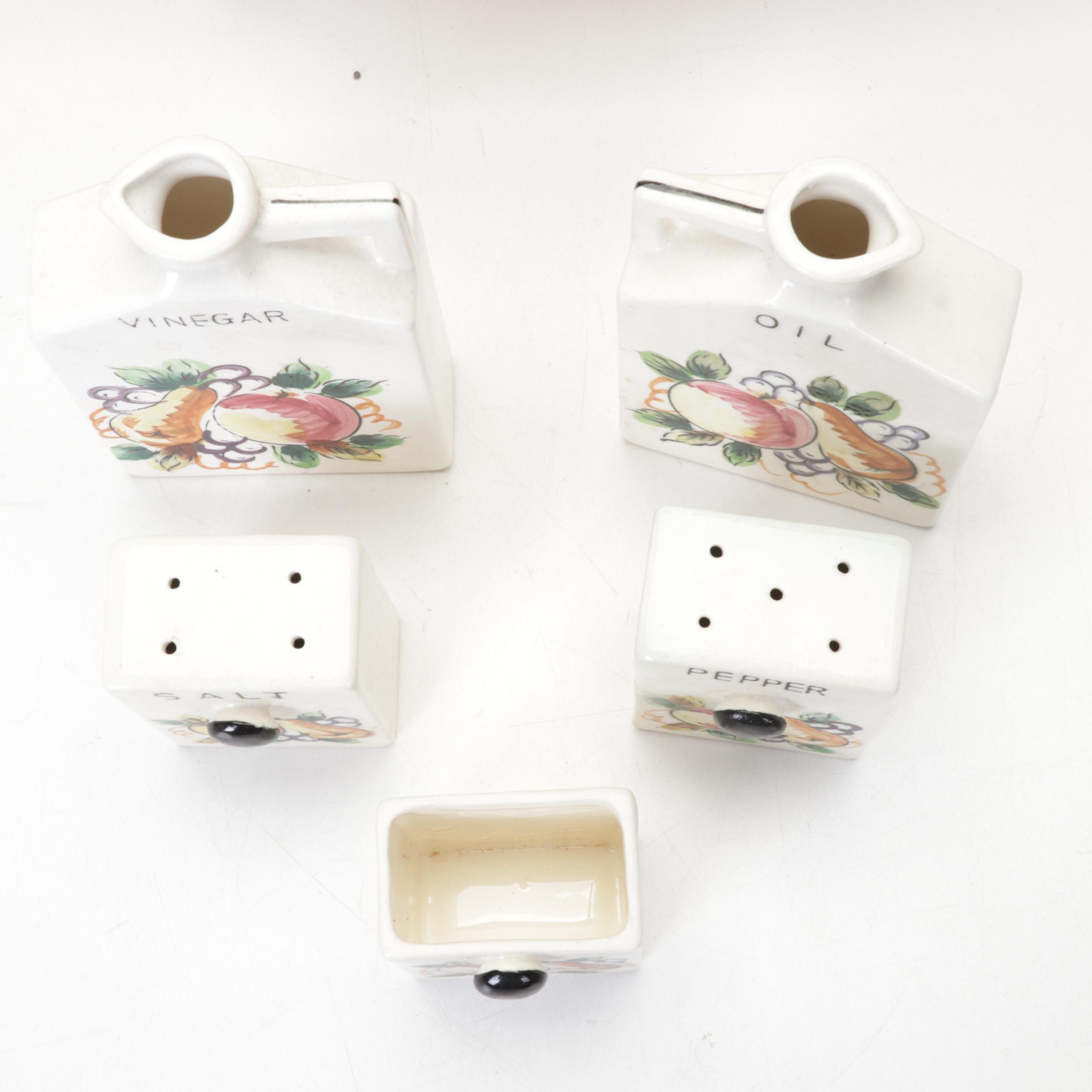 Vinegar, Oil, and Spice Rack with Food & Meat Chopper, Glass Tumblers, & More