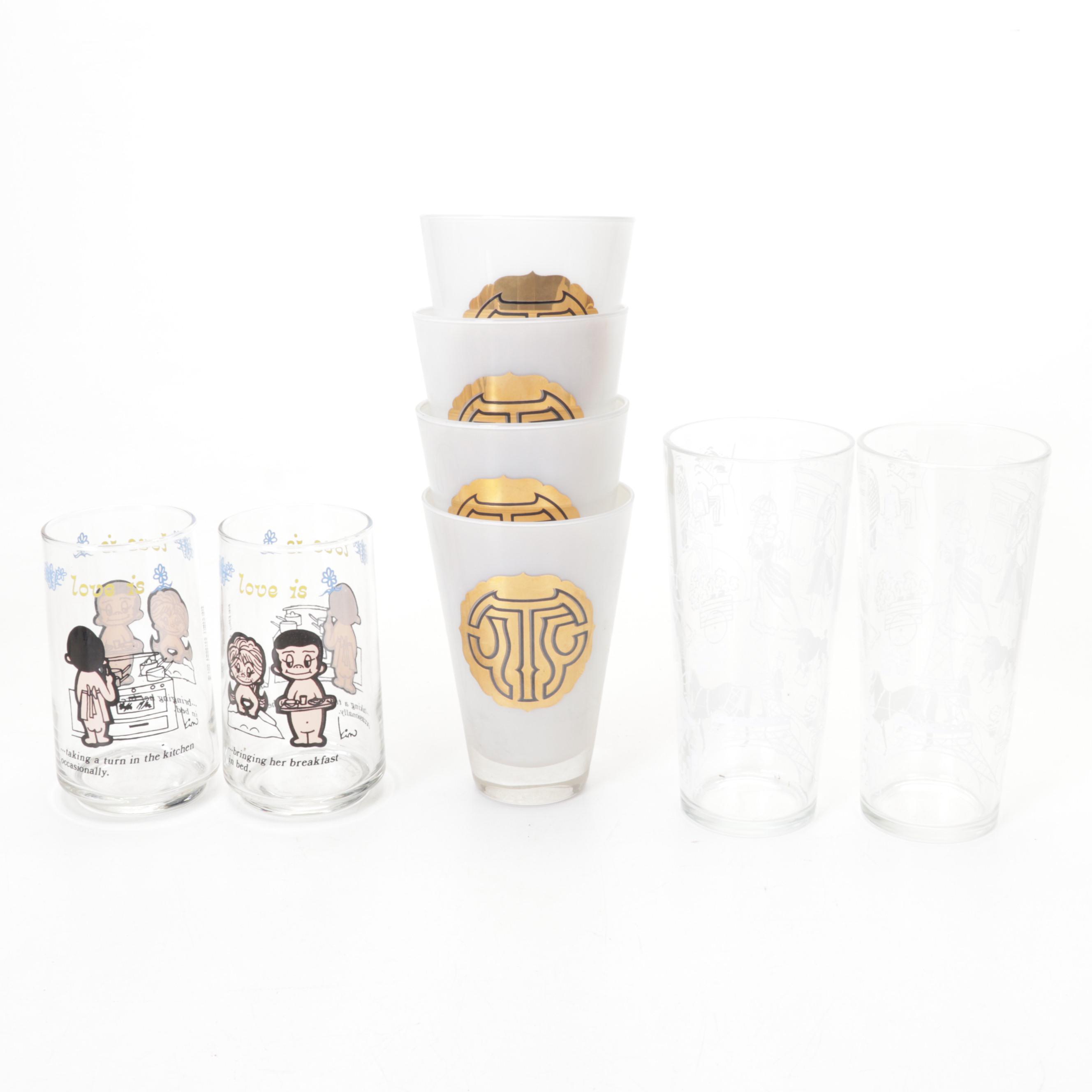 Vinegar, Oil, and Spice Rack with Food & Meat Chopper, Glass Tumblers, & More