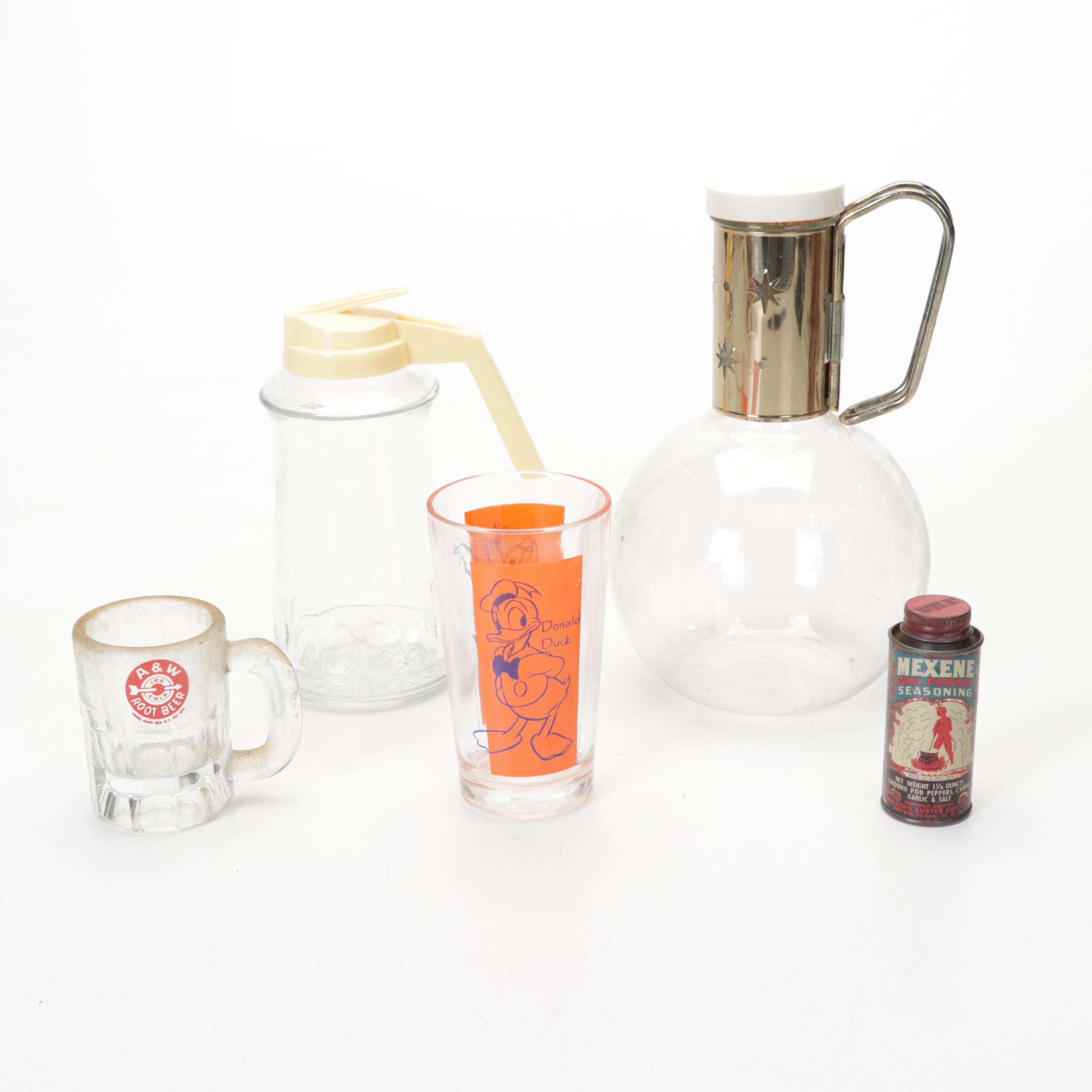 Vinegar, Oil, and Spice Rack with Food & Meat Chopper, Glass Tumblers, & More