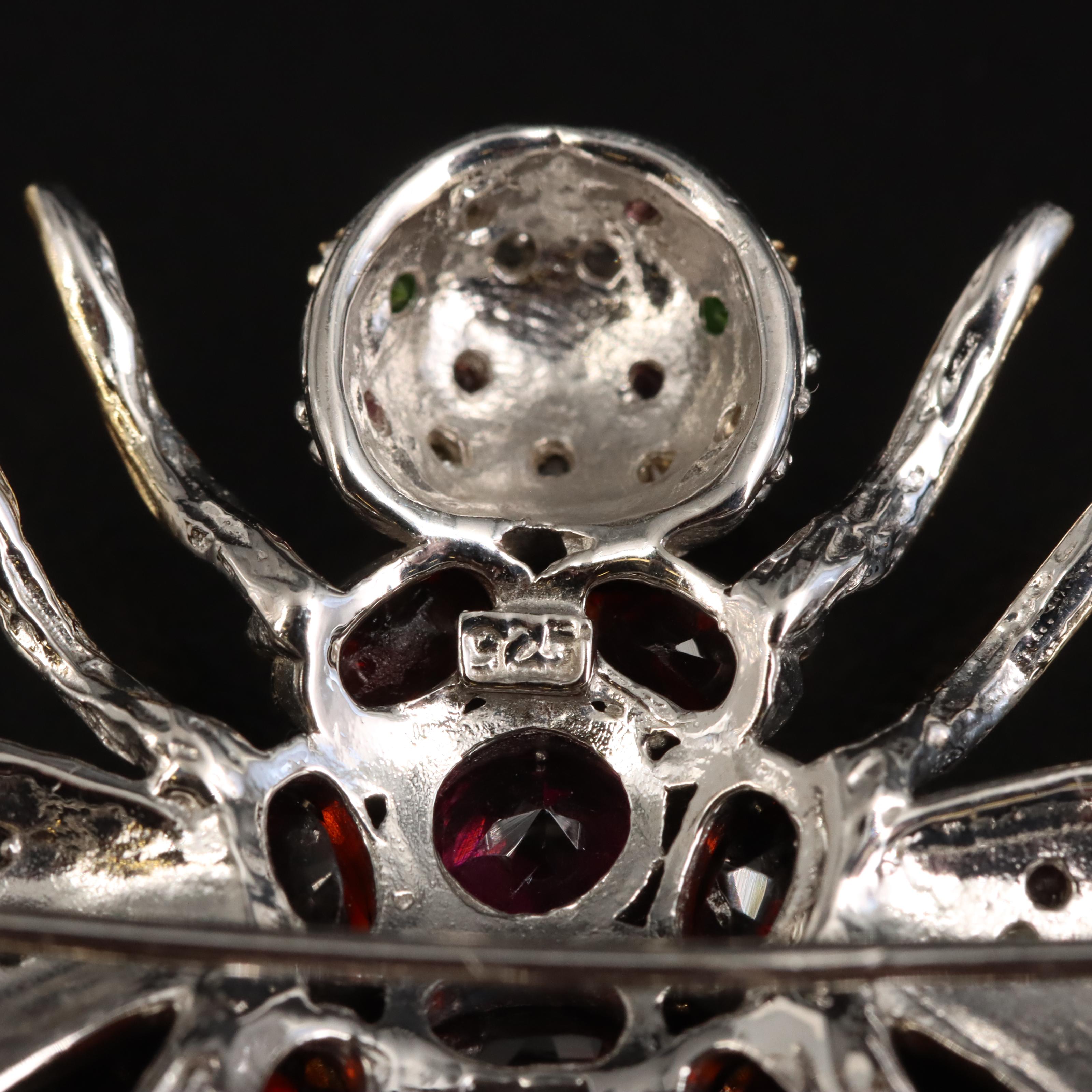 Sterling Garnet, Diopside and Sapphire Insect Brooch