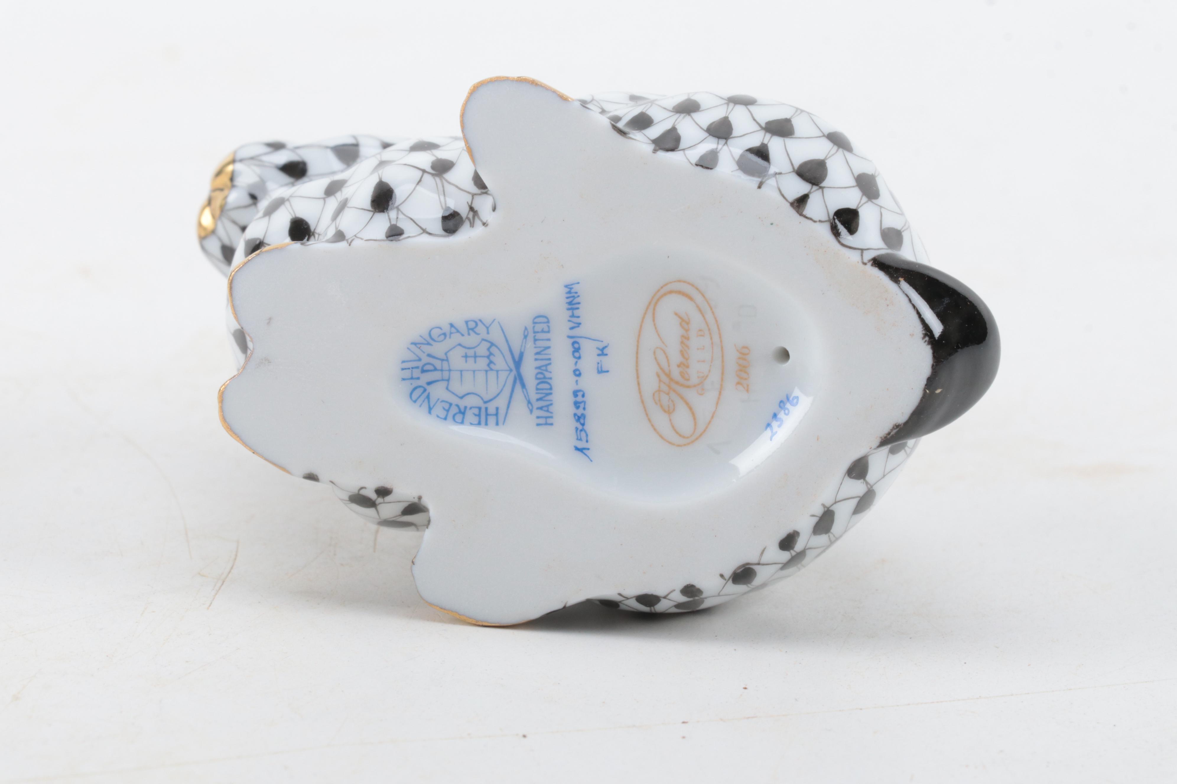 Herend Guild Black Fishnet with Gold "Chubby Bunny" Porcelain Figurine, 2006