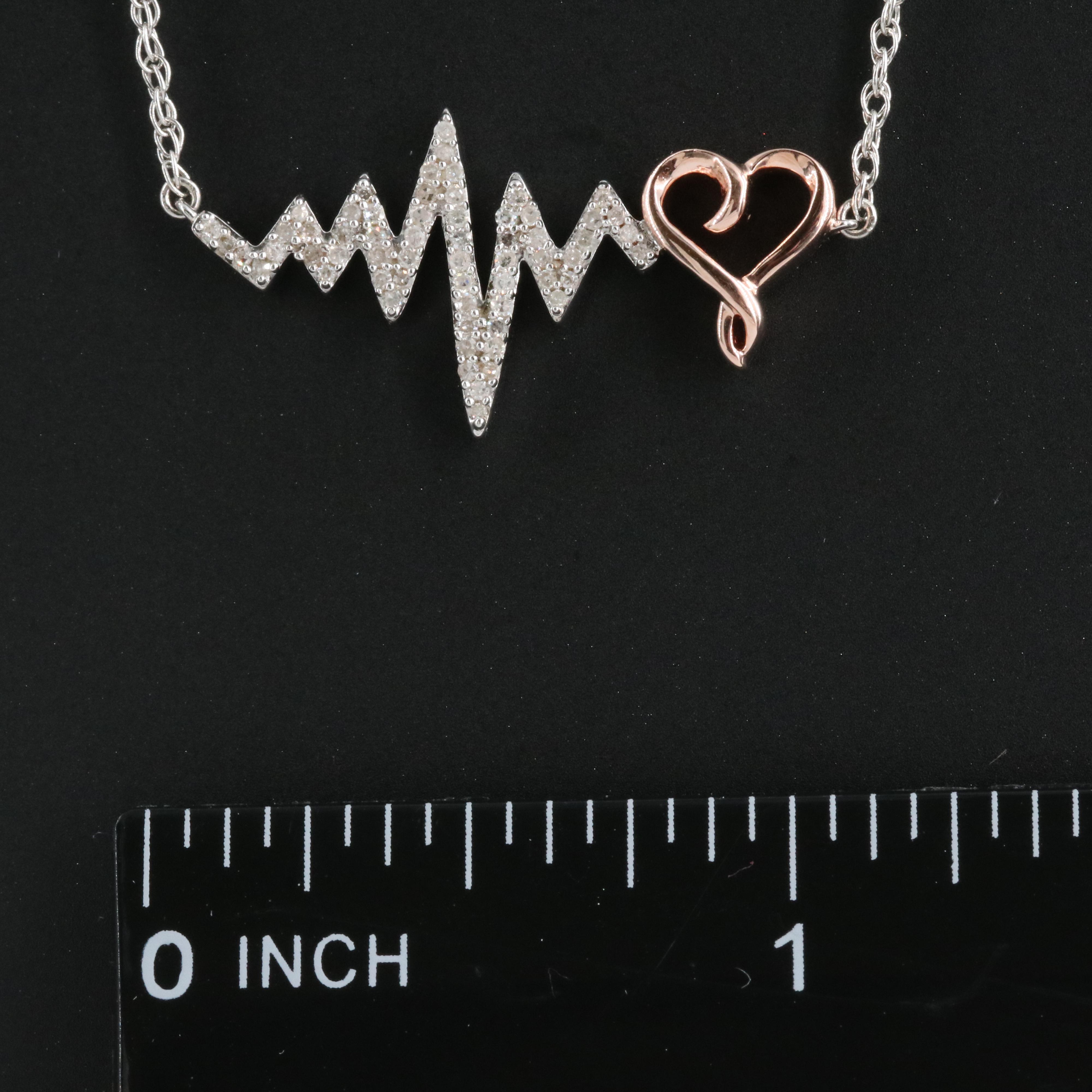 Sterling Diamond Heart Beat and Heart Necklace