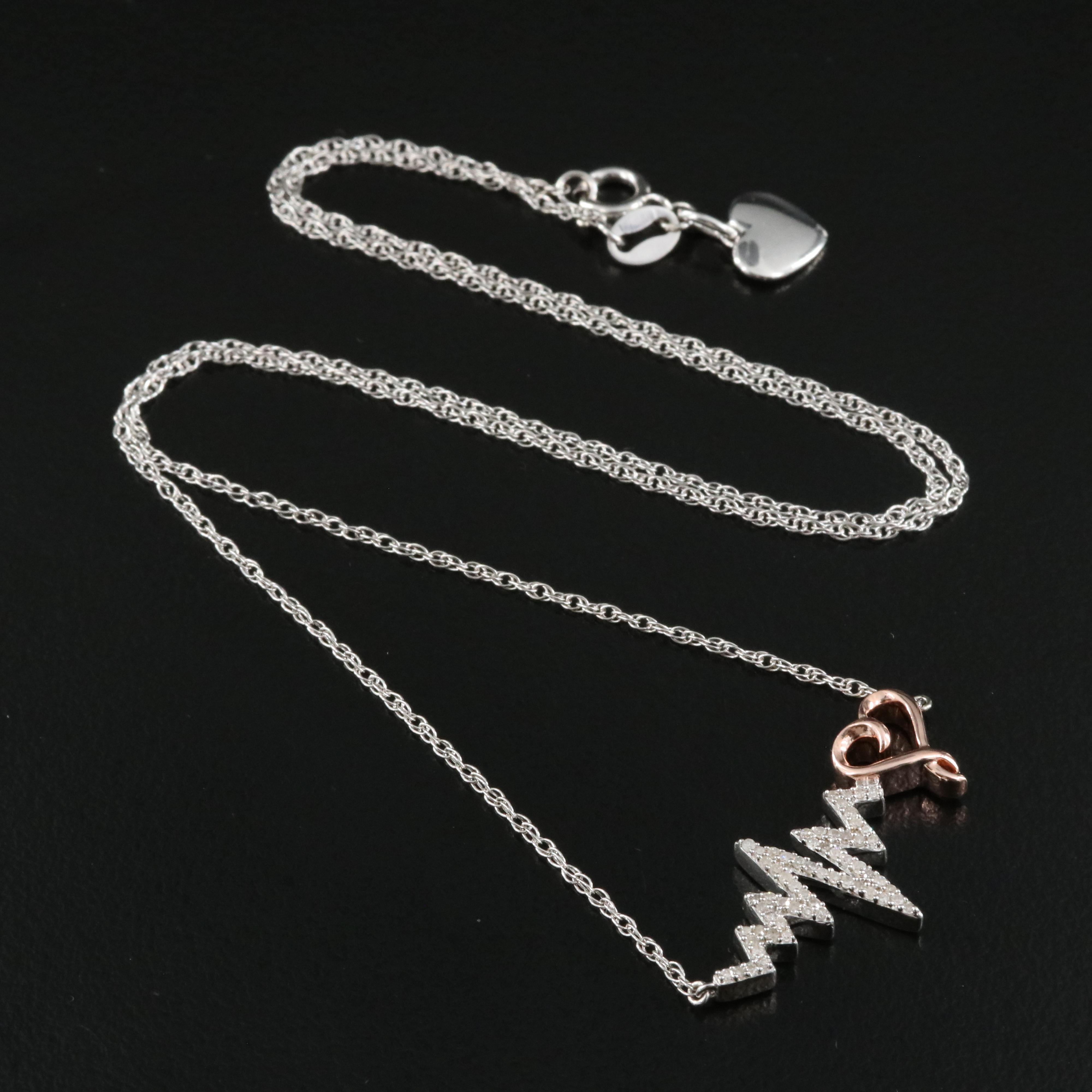 Sterling Diamond Heart Beat and Heart Necklace