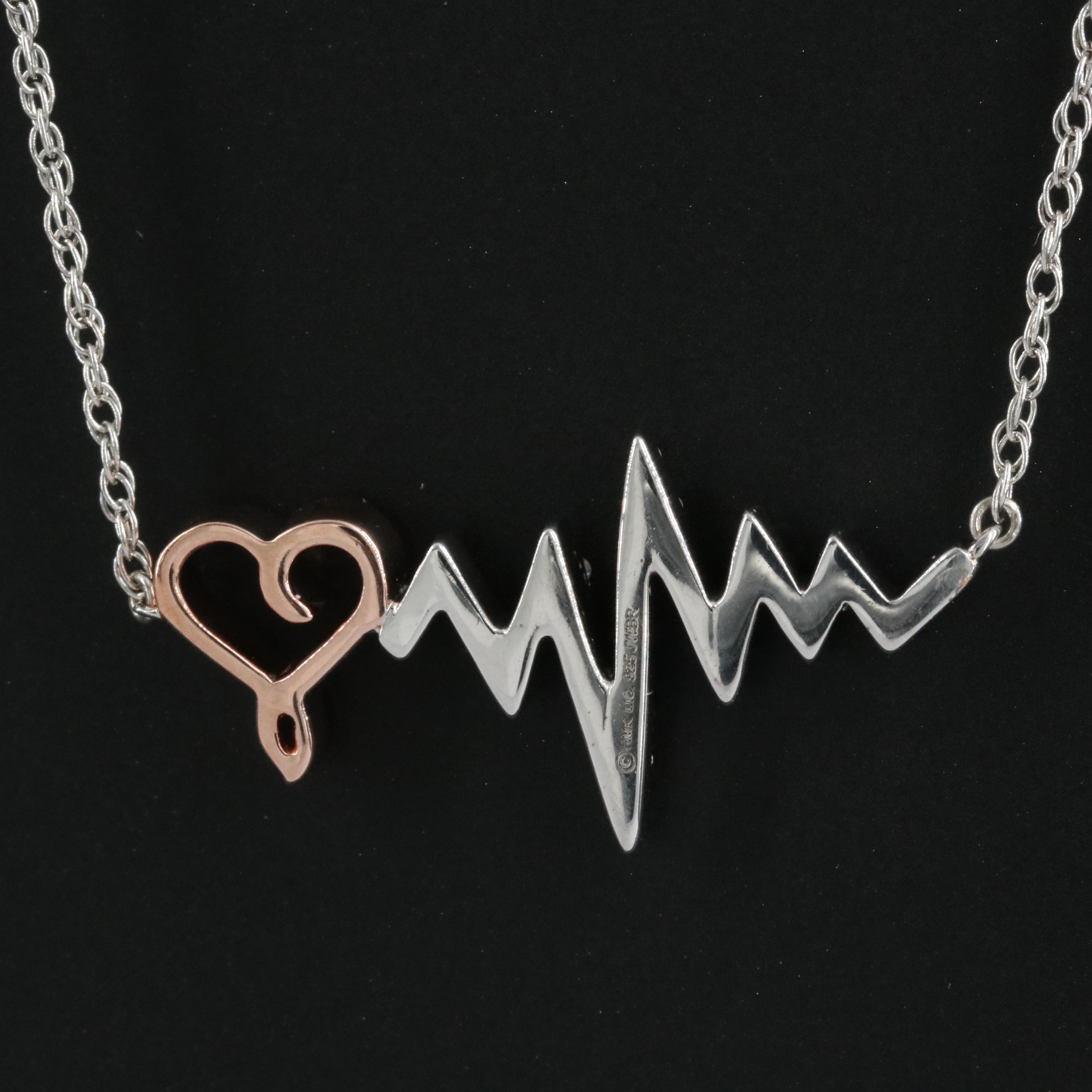 Sterling Diamond Heart Beat and Heart Necklace
