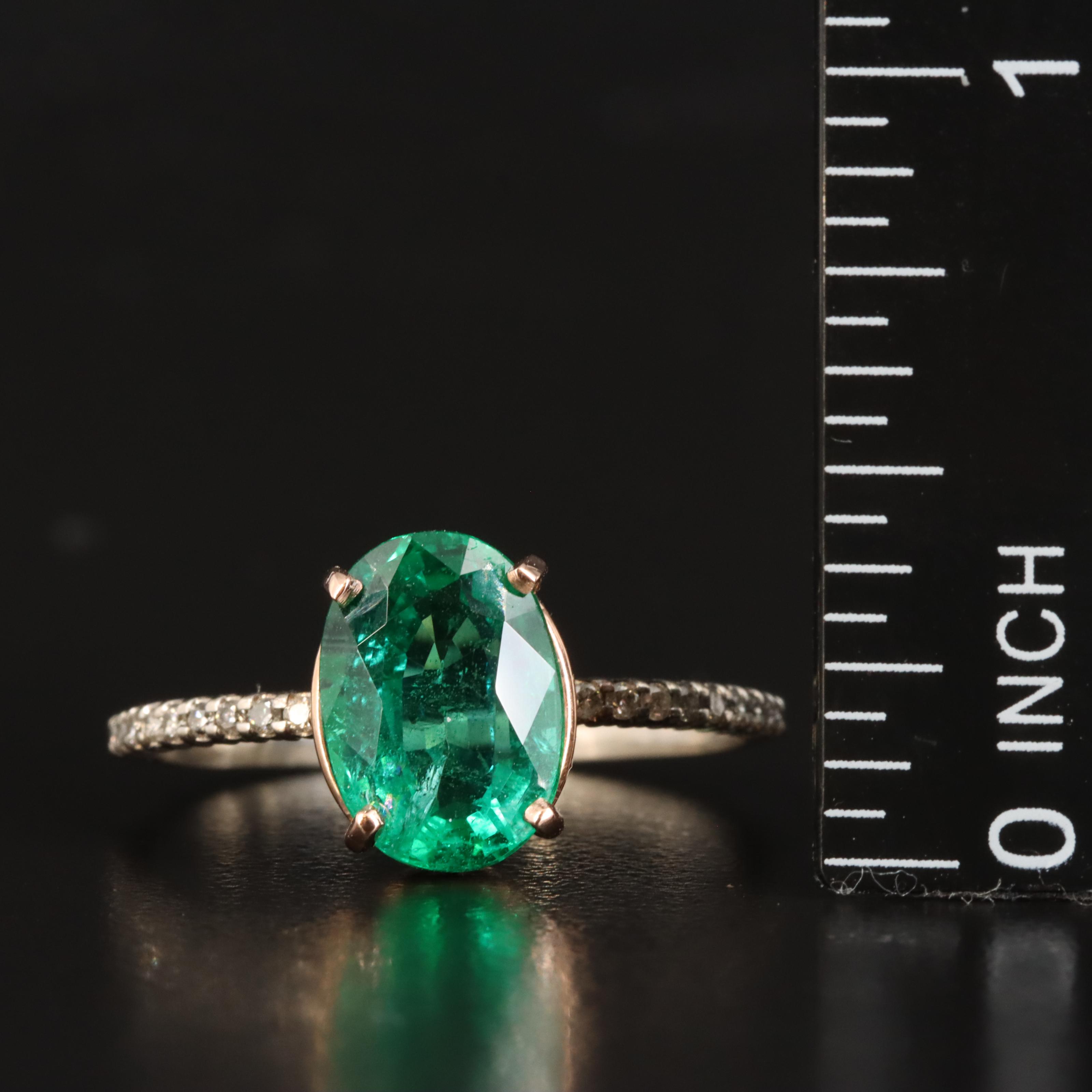 18K Rose Gold and 14K 3.25 CT Emerald and Diamond Ring