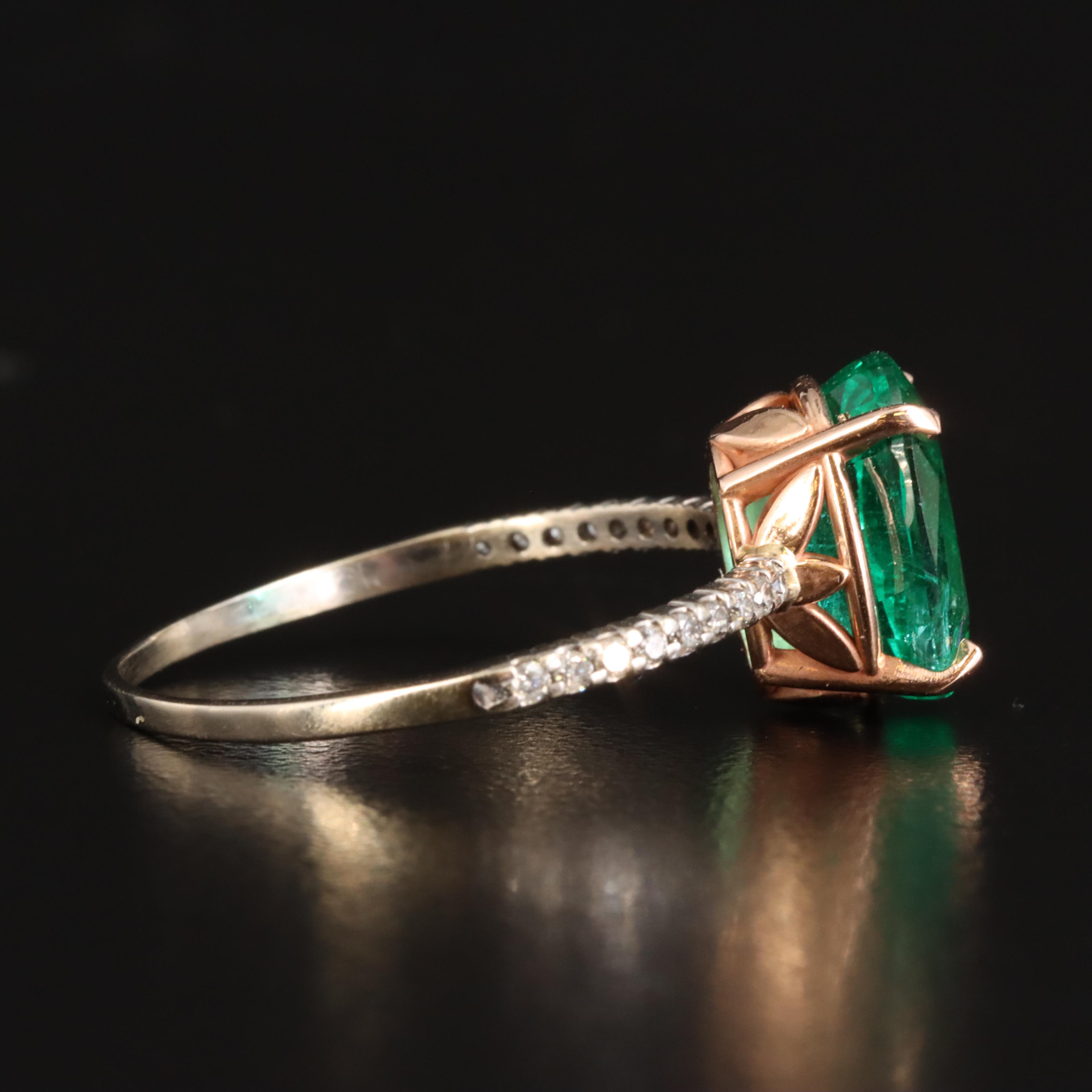 18K Rose Gold and 14K 3.25 CT Emerald and Diamond Ring