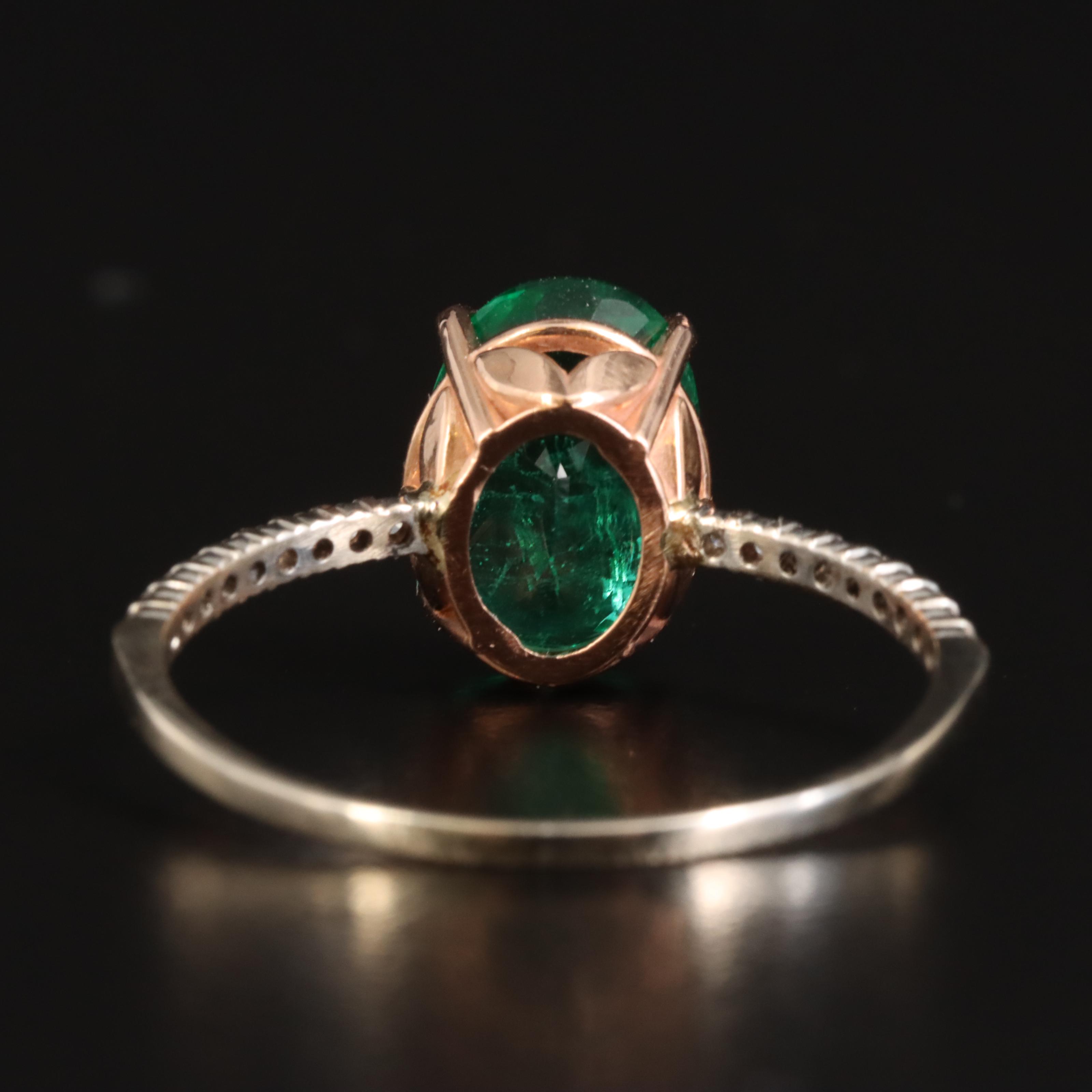 18K Rose Gold and 14K 3.25 CT Emerald and Diamond Ring