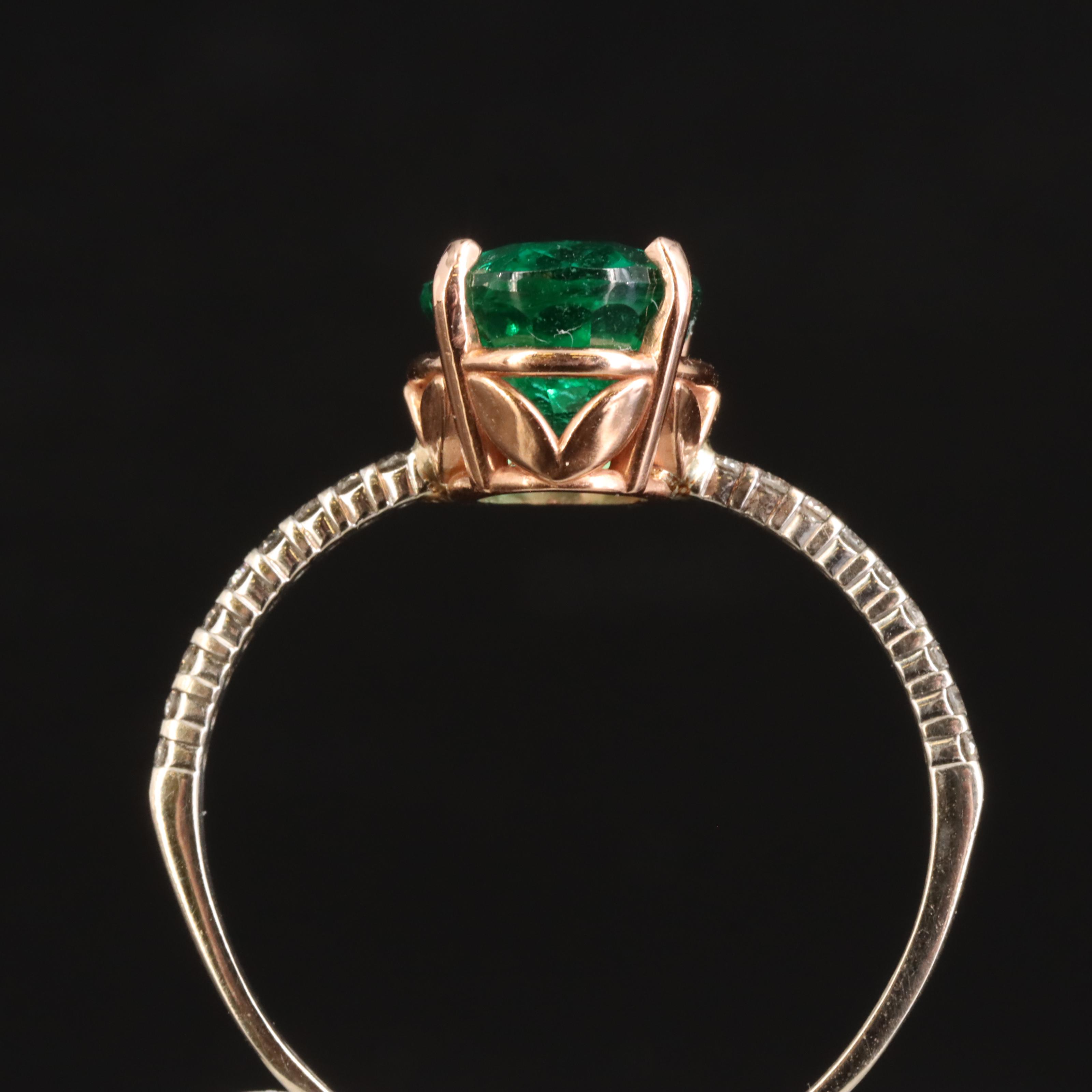 18K Rose Gold and 14K 3.25 CT Emerald and Diamond Ring