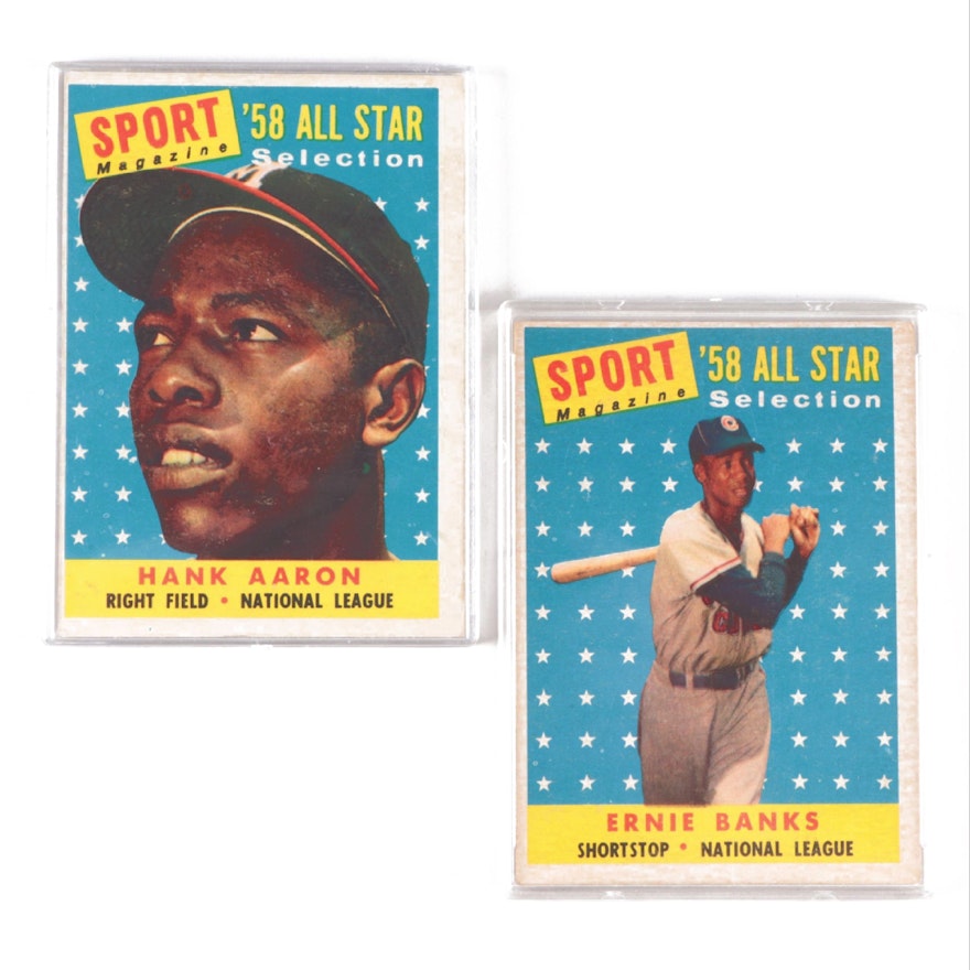 1958 Hank Aaron and Ernie Banks Hall Of Famers Topps All Star Cards