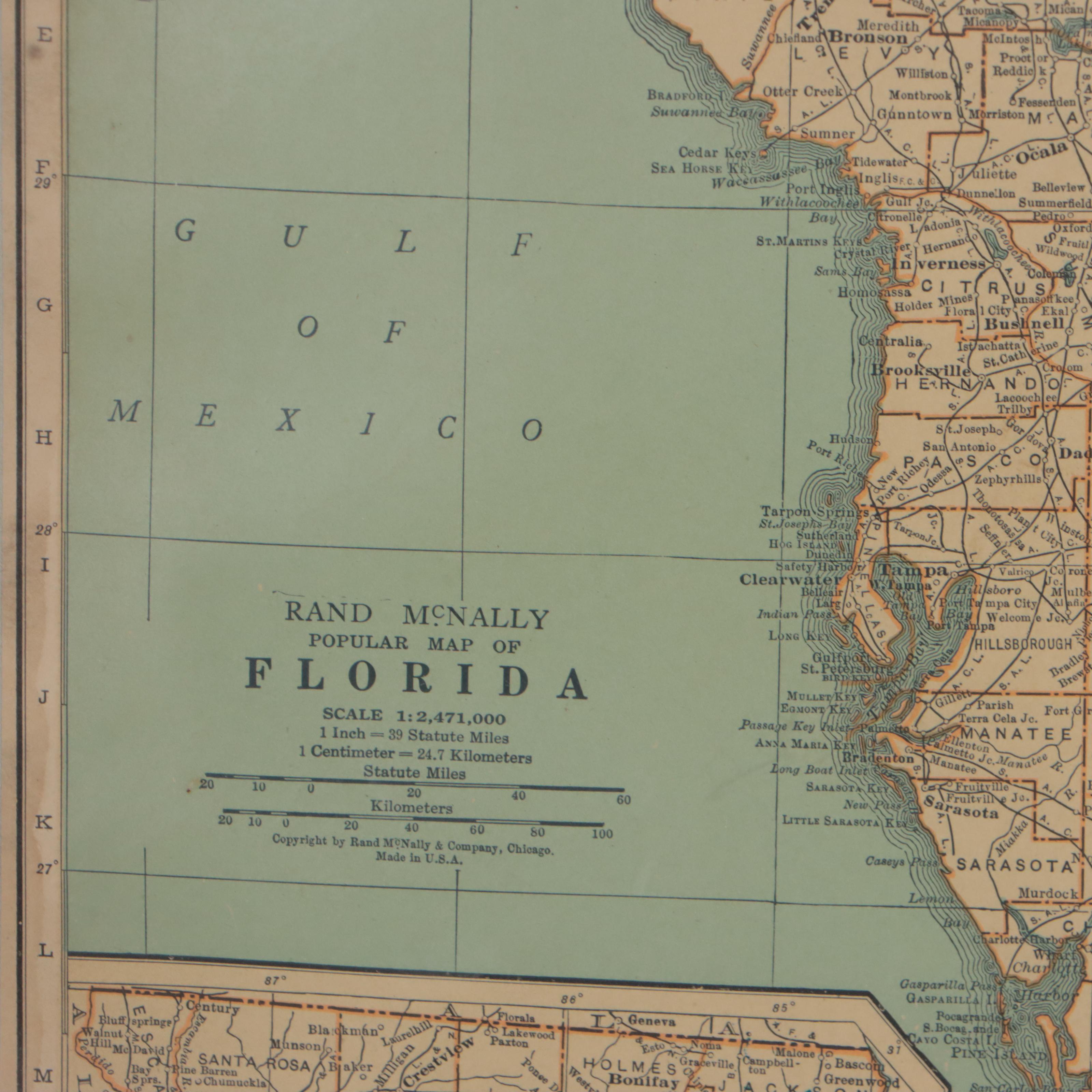 Rand, McNally & Co. Wax Engraving Map of Florida, Circa 1898