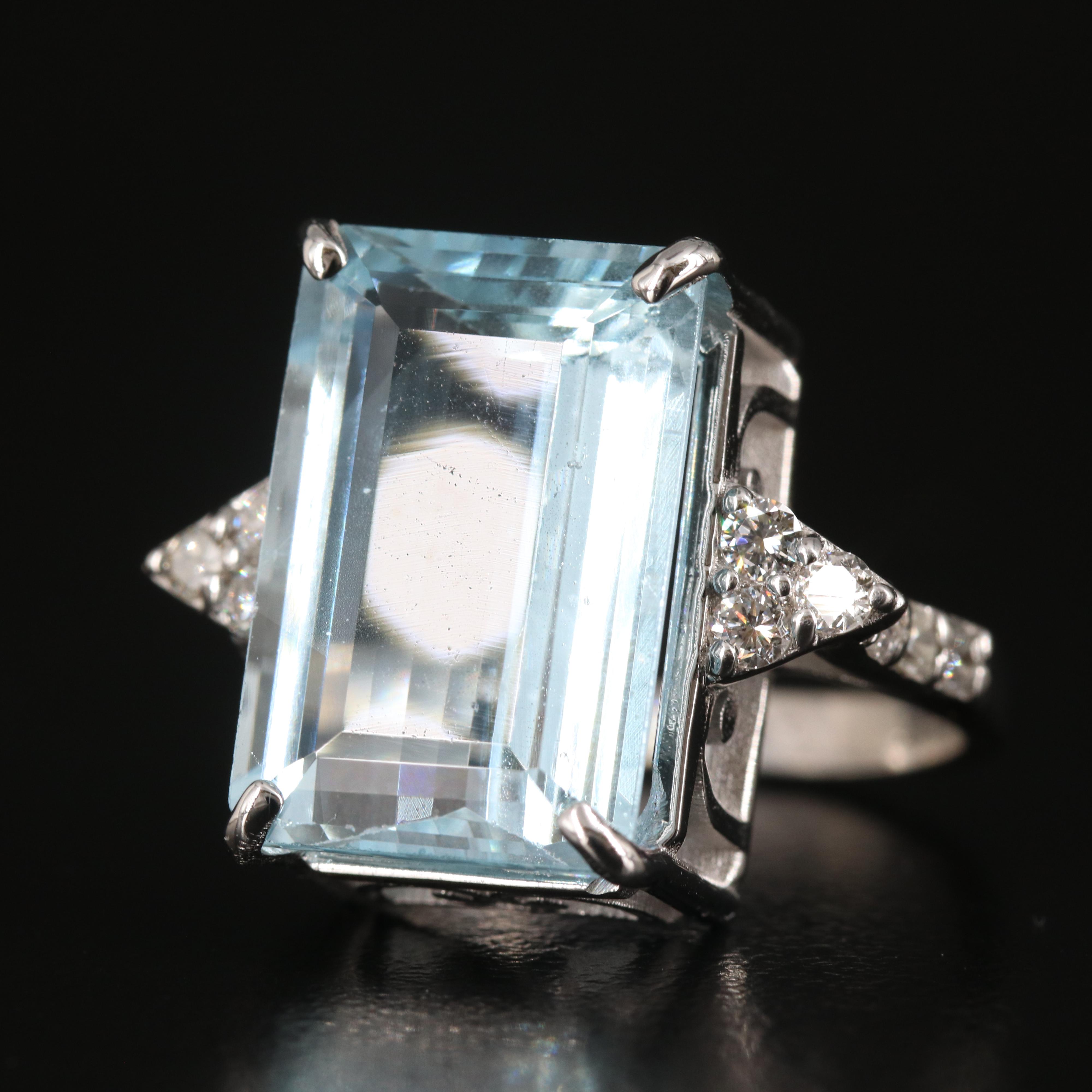 18K 9.03 CT Aquamarine and Diamond Ring
