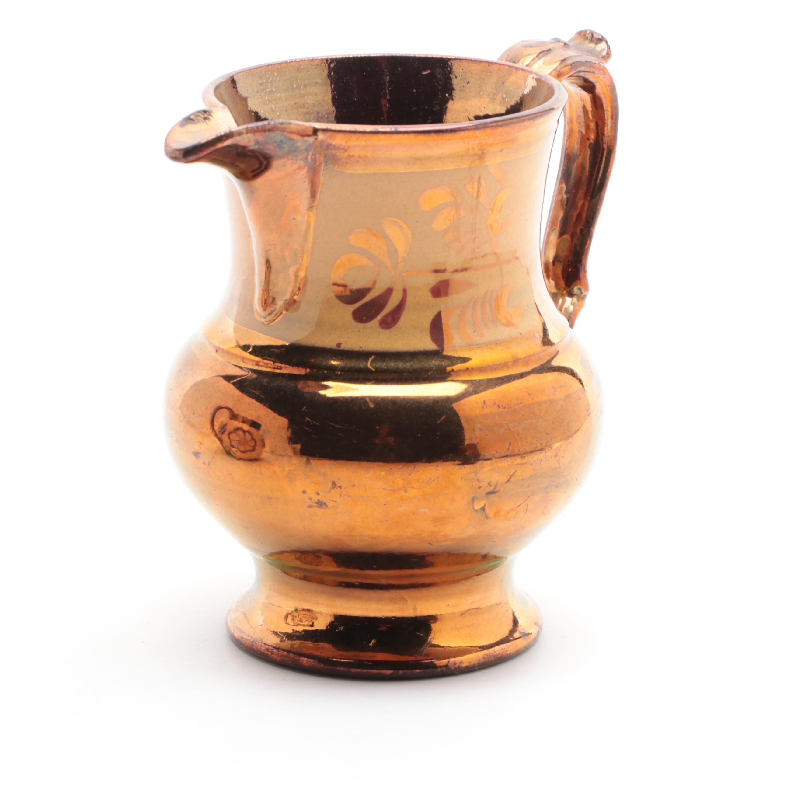 Wade Pottery with Other Copper Luster Pitchers and Creamer