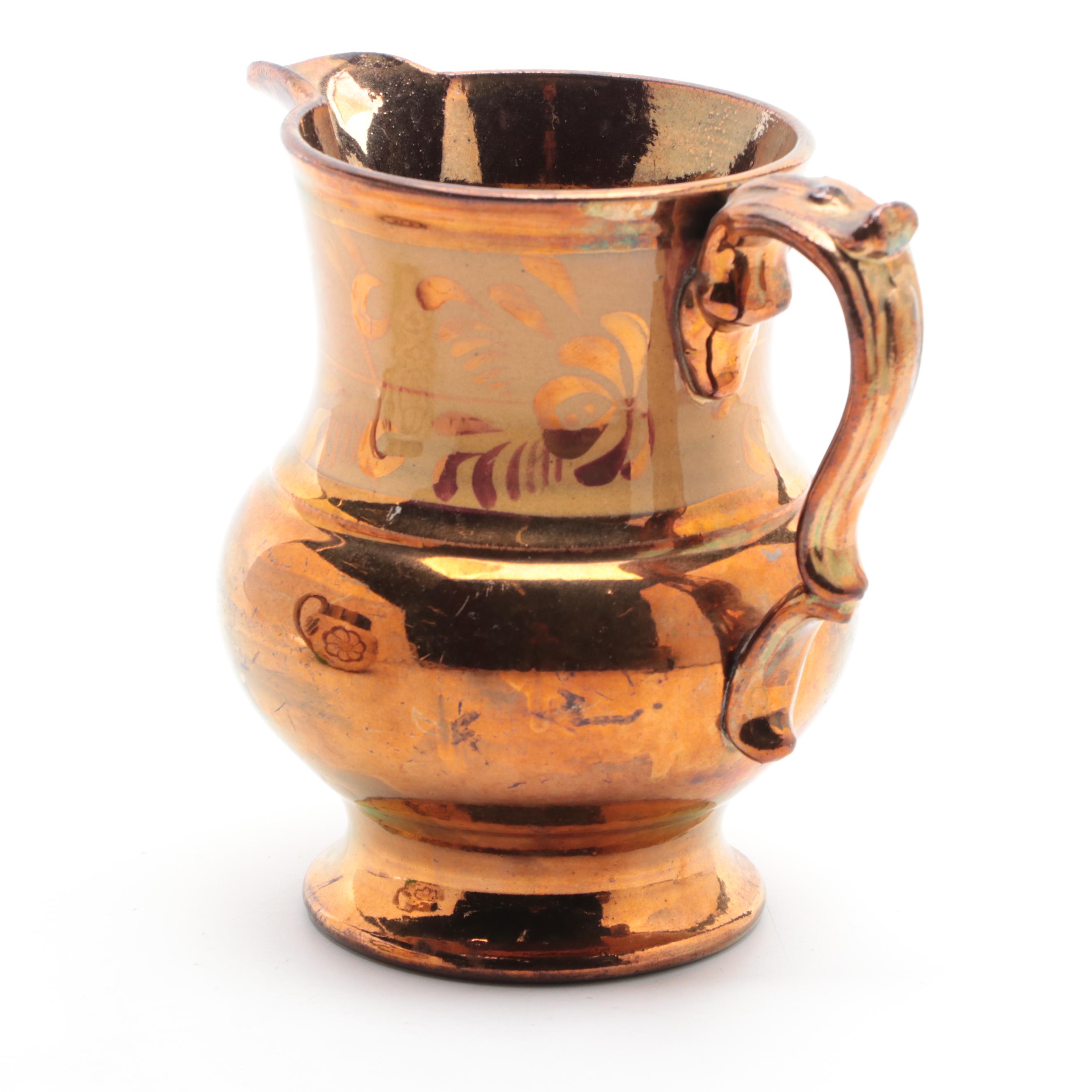 Wade Pottery with Other Copper Luster Pitchers and Creamer