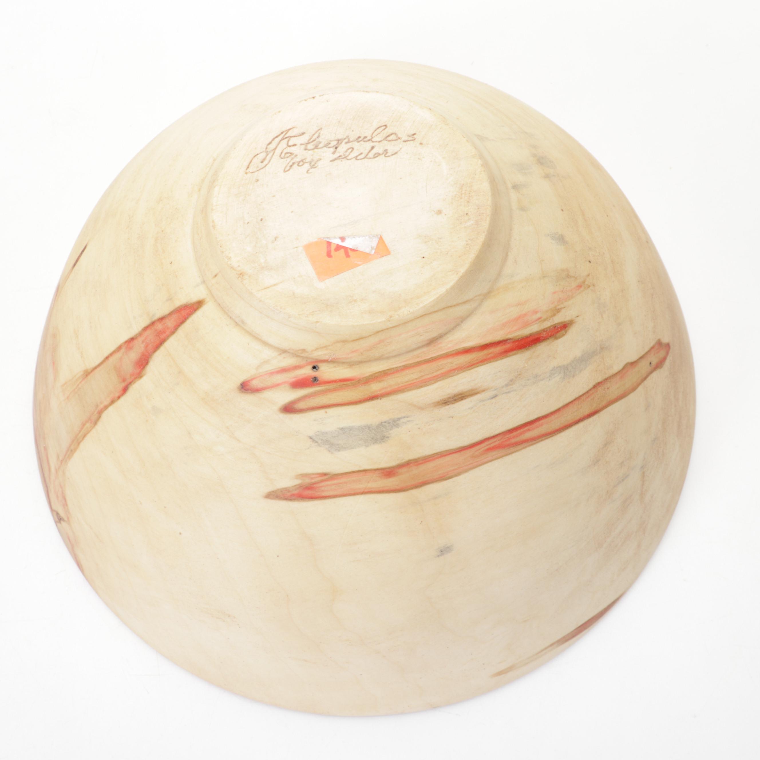 Jim Eliopulos Turned and Live Edge Box Elder Bowls and Hand-Painted Mallard Art