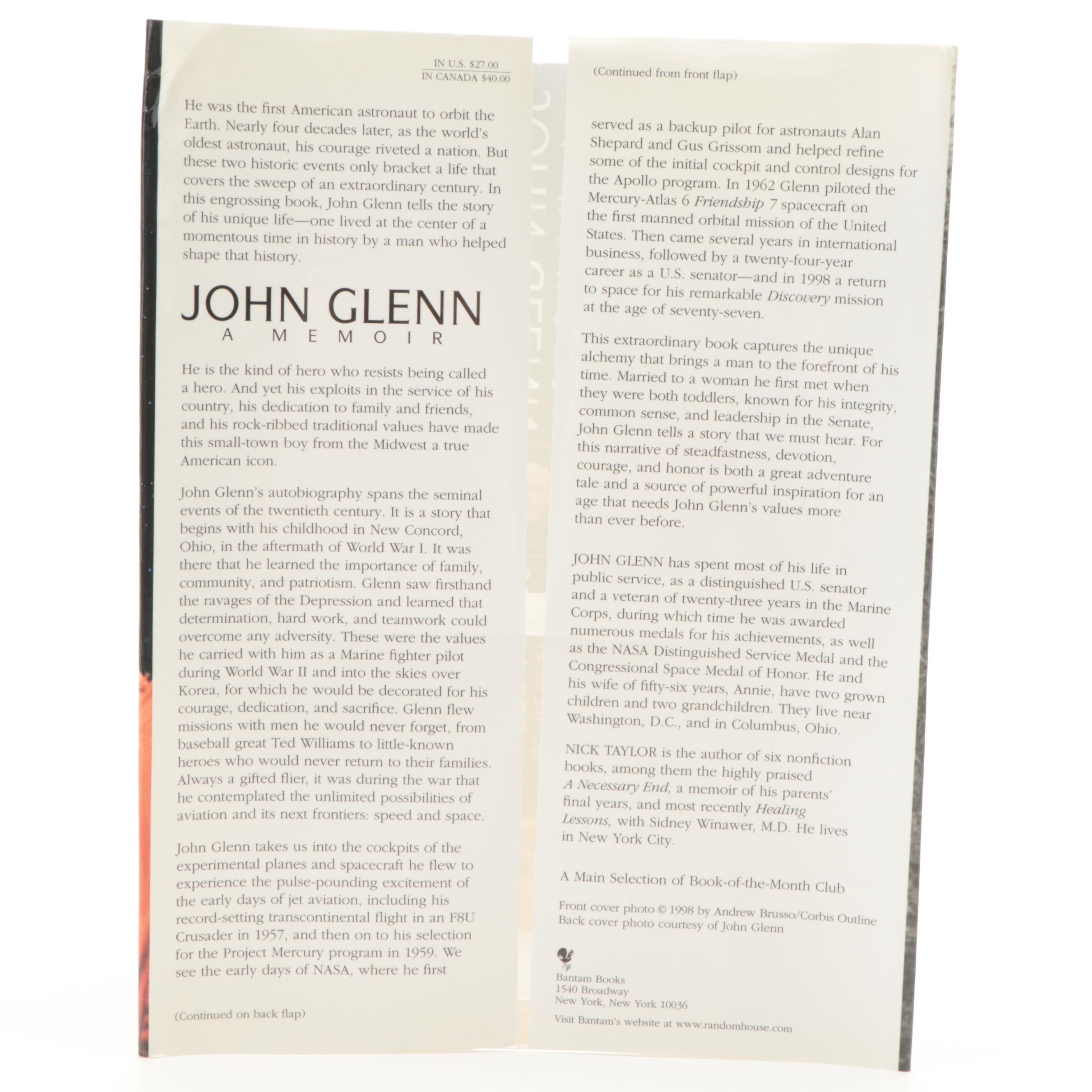 Signed First Edition "John Glenn: A Memoir" by John Glenn with Nick Taylor, 1999