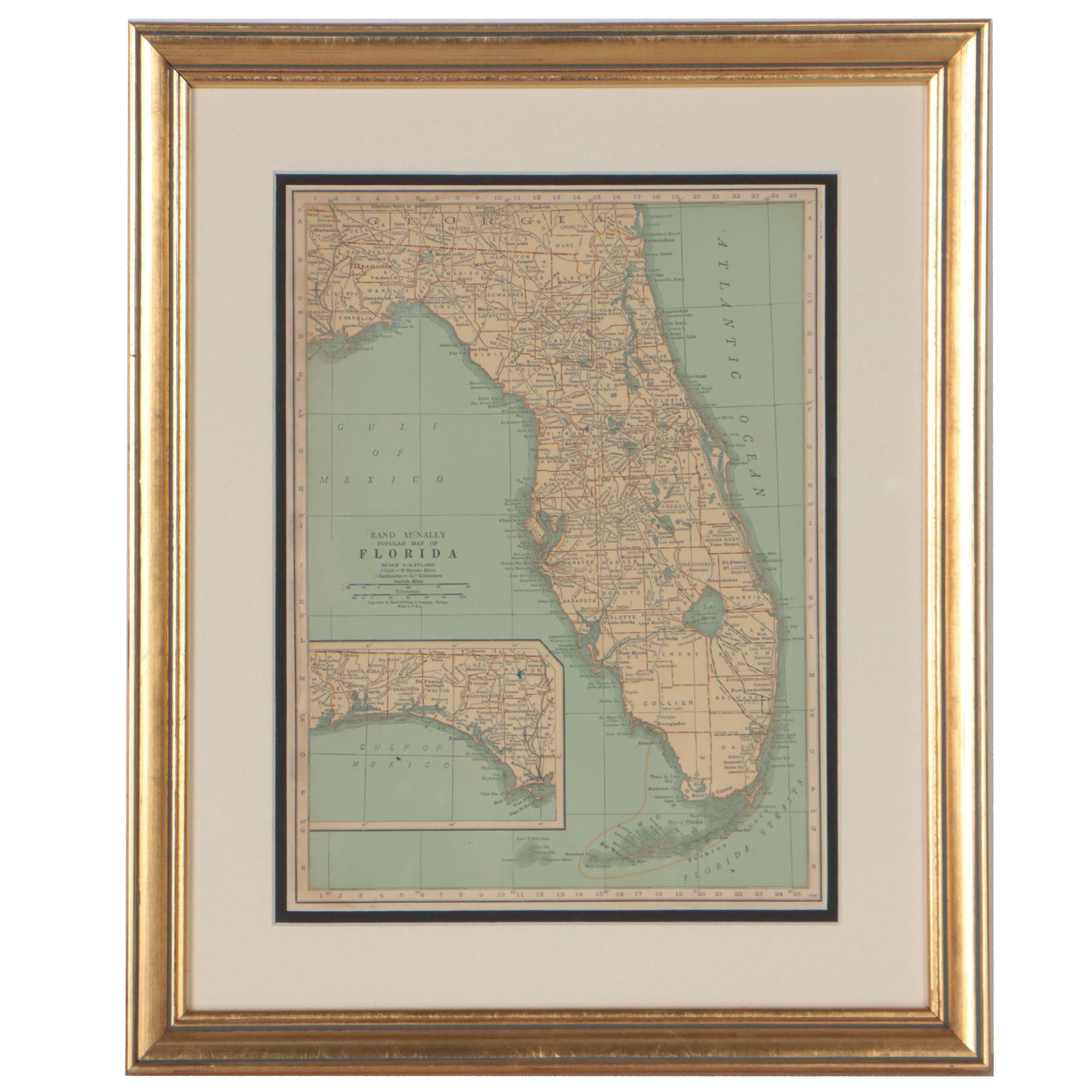 Rand, McNally & Co. Wax Engraving Map of Florida, Circa 1898