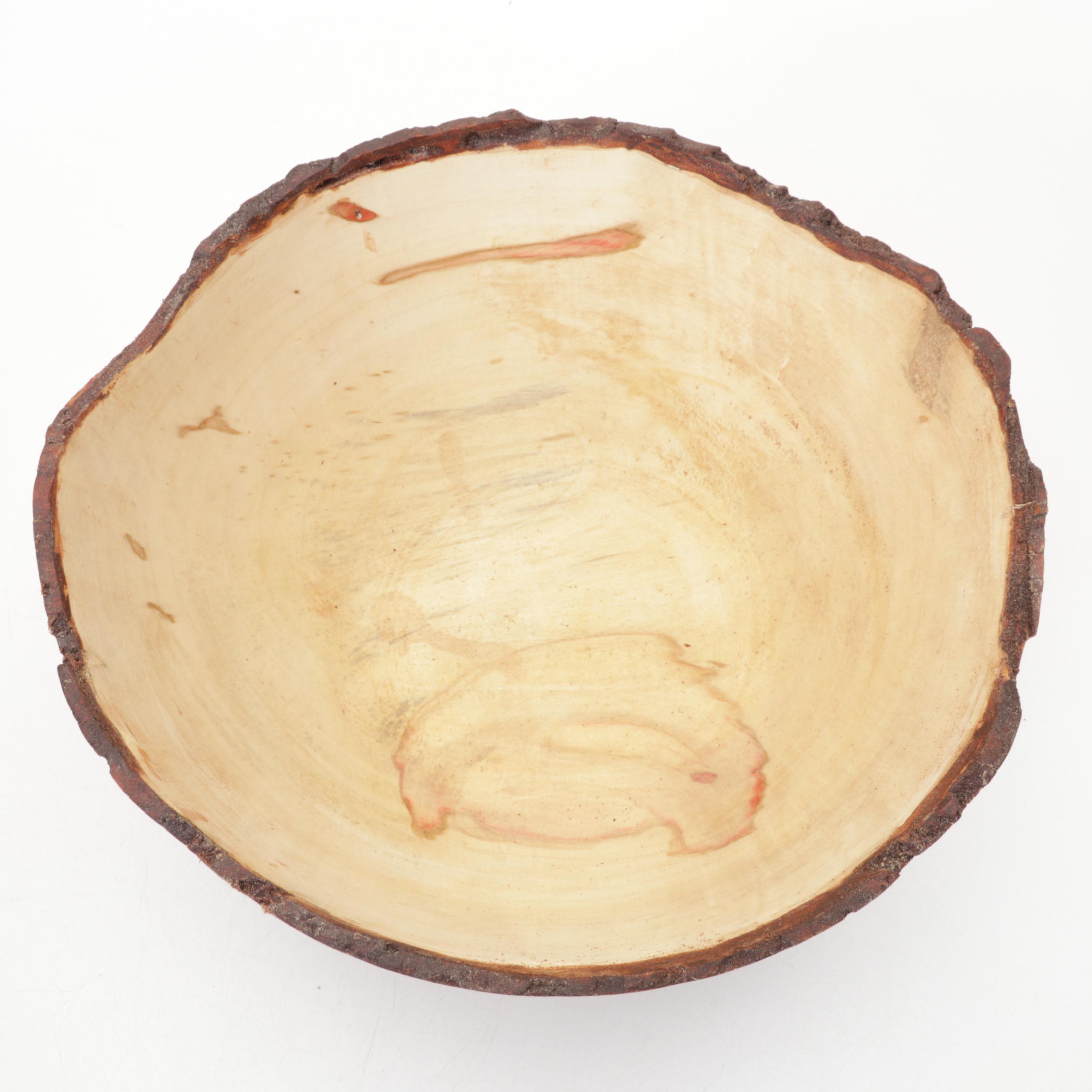 Jim Eliopulos Turned and Live Edge Box Elder Bowls and Hand-Painted Mallard Art