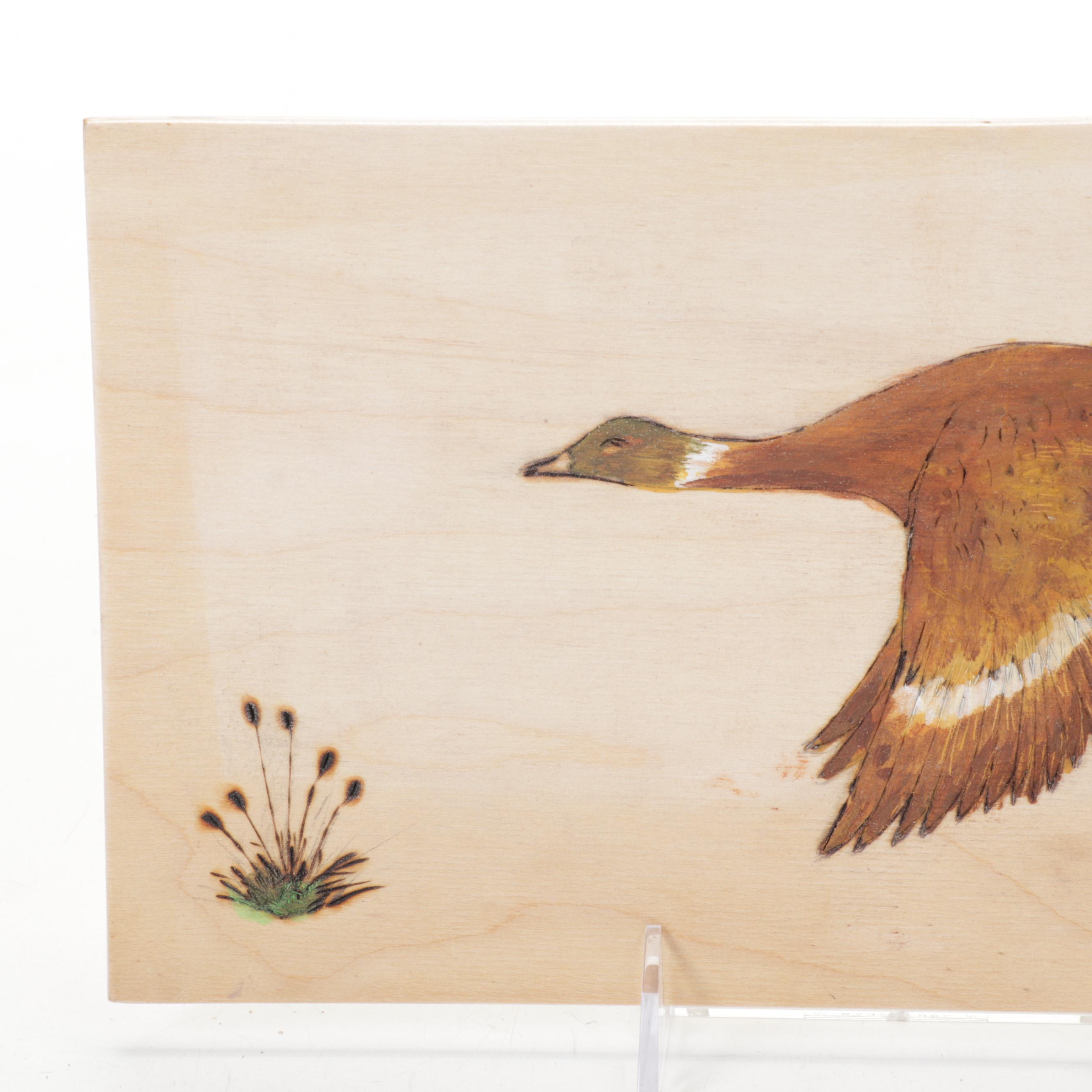 Jim Eliopulos Turned and Live Edge Box Elder Bowls and Hand-Painted Mallard Art