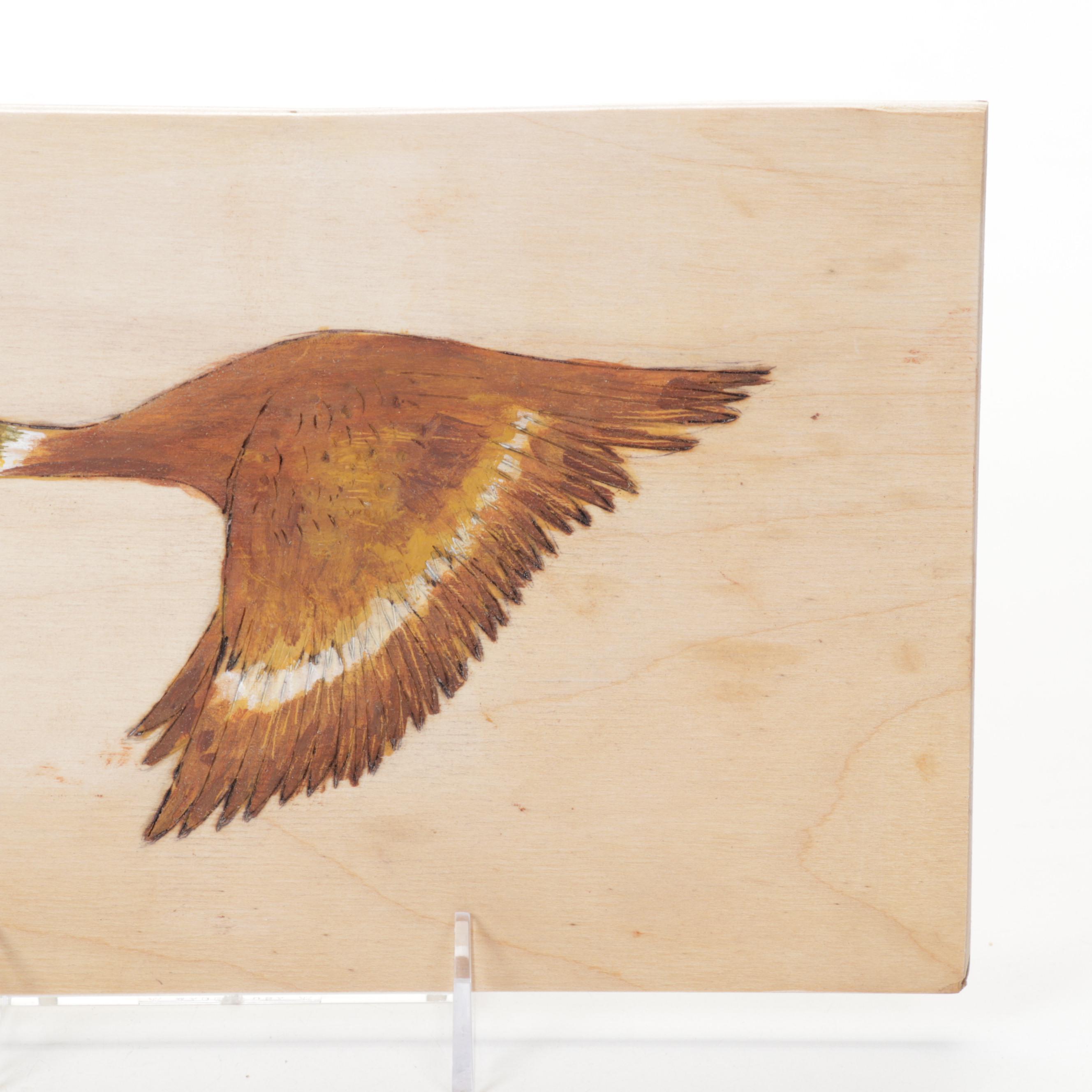 Jim Eliopulos Turned and Live Edge Box Elder Bowls and Hand-Painted Mallard Art