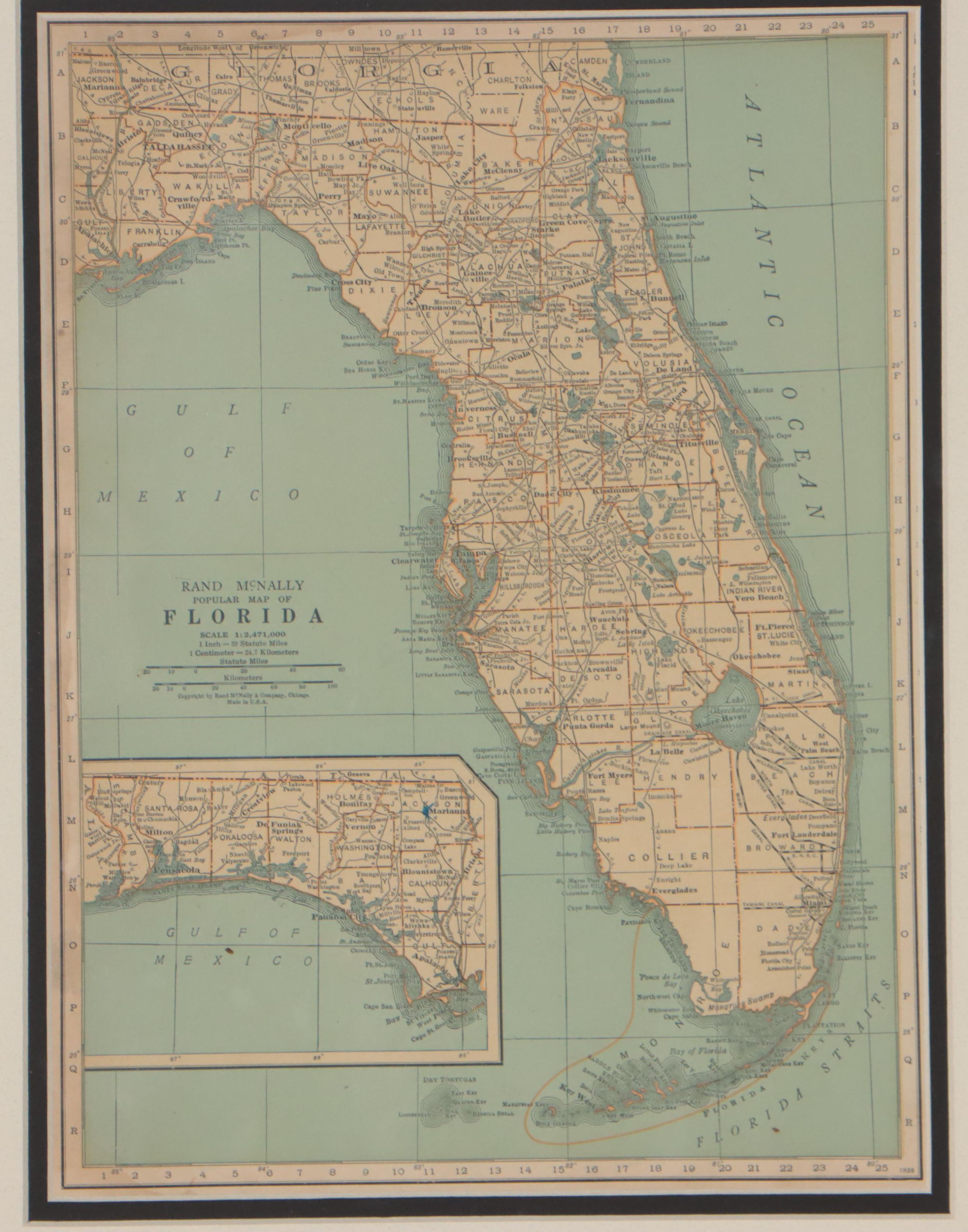 Rand, McNally & Co. Wax Engraving Map of Florida, Circa 1898