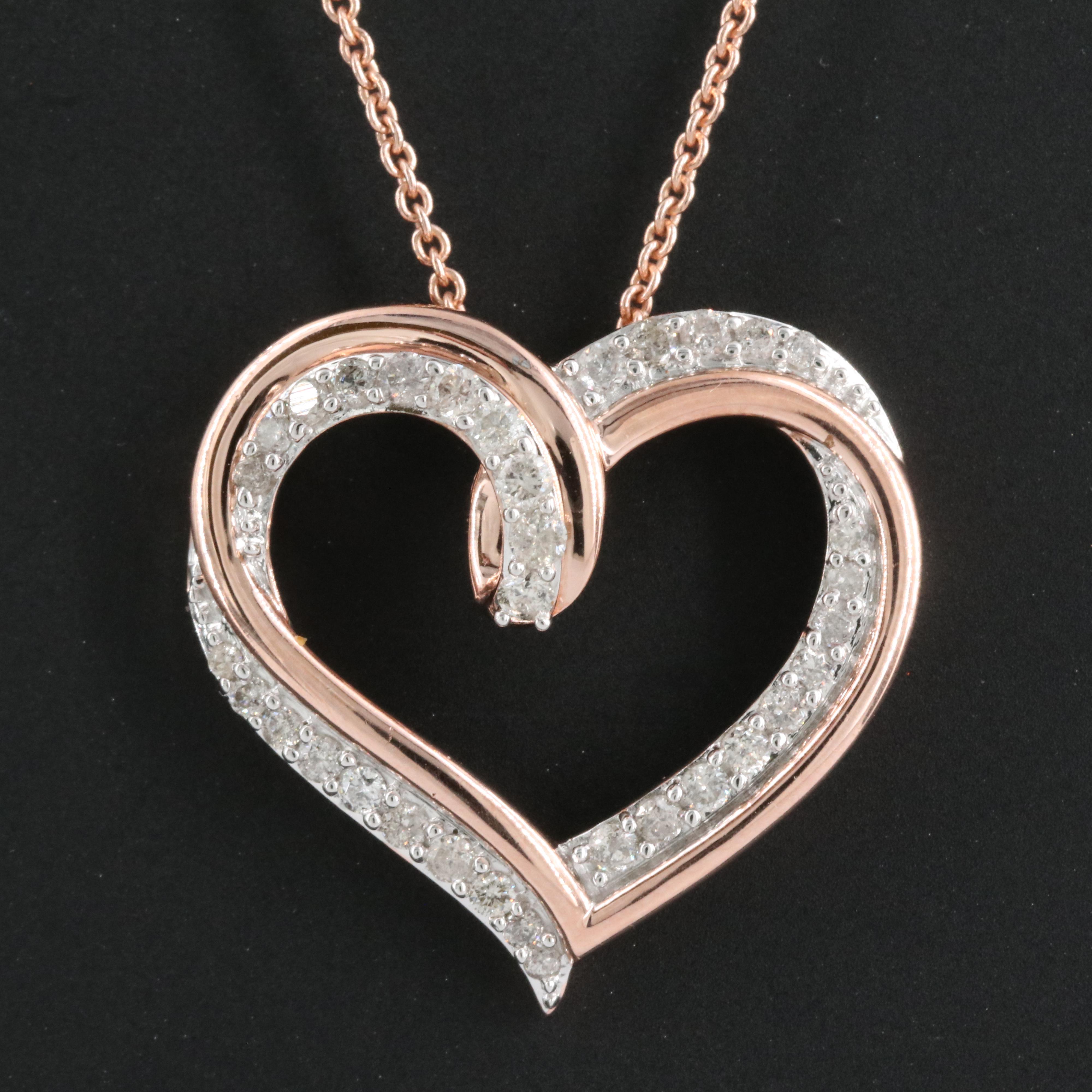 Sterling Diamond Heart Pendant Necklace