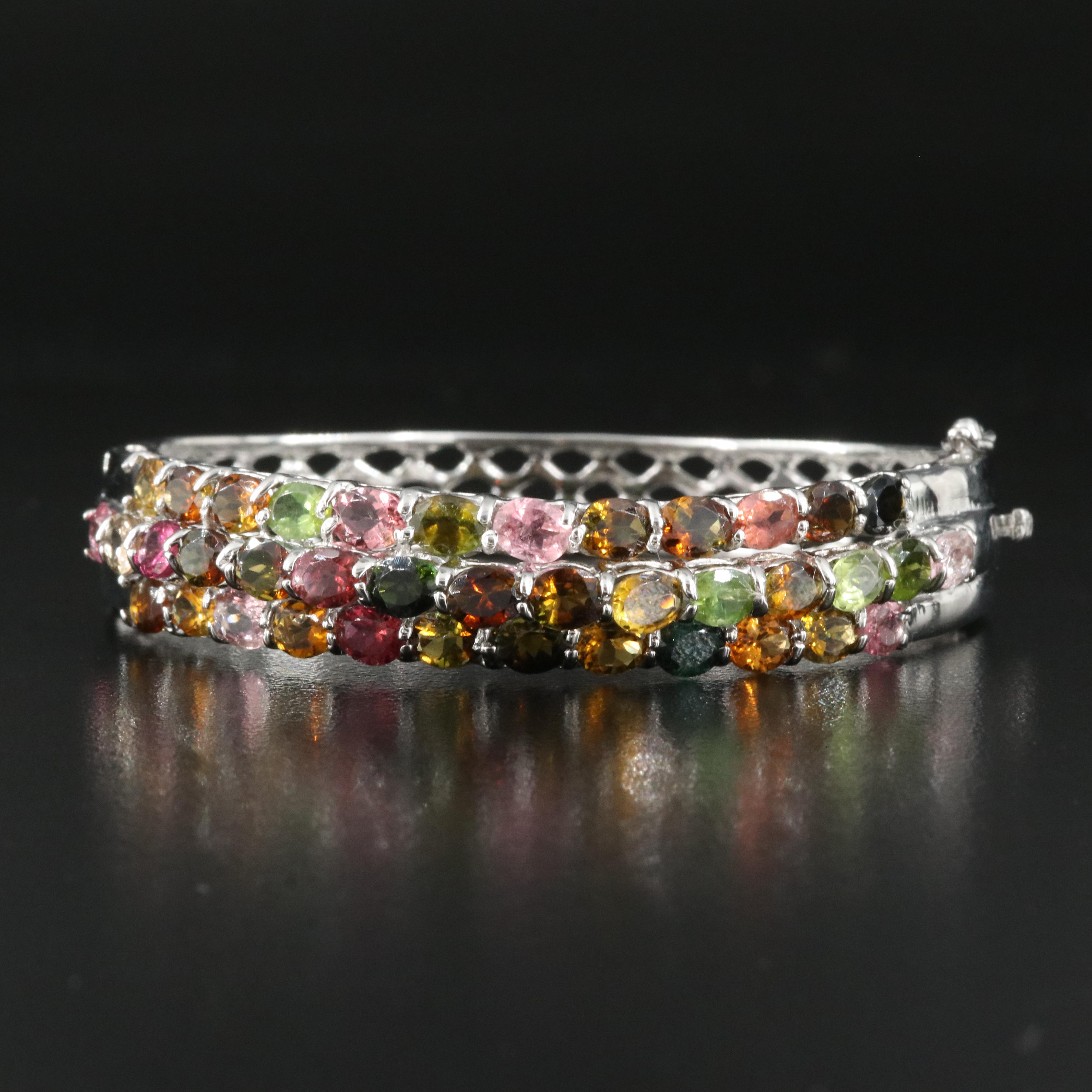 Sterling Tourmaline Hinged Bangle