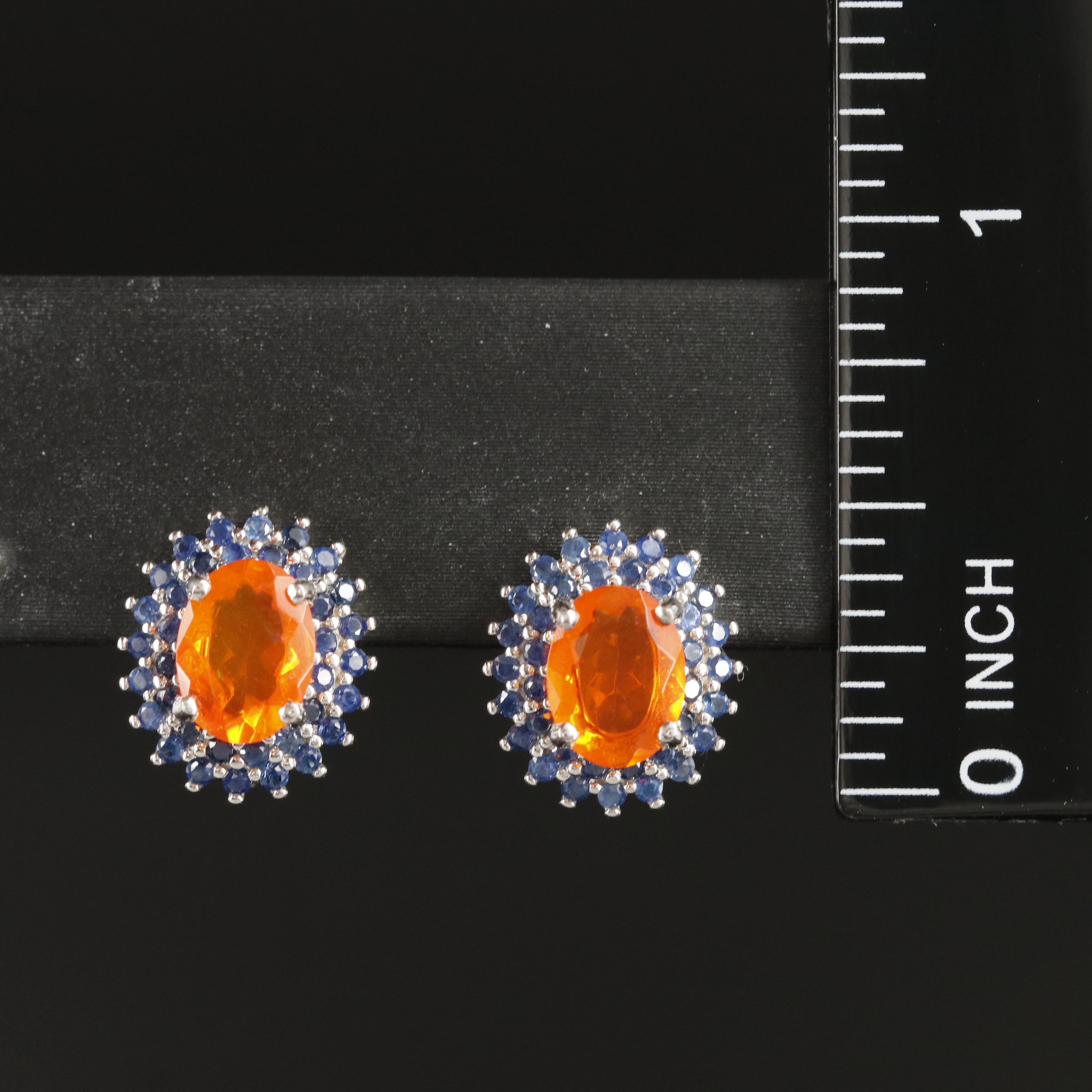 Sterling Fire Opal and Sapphire Earrings