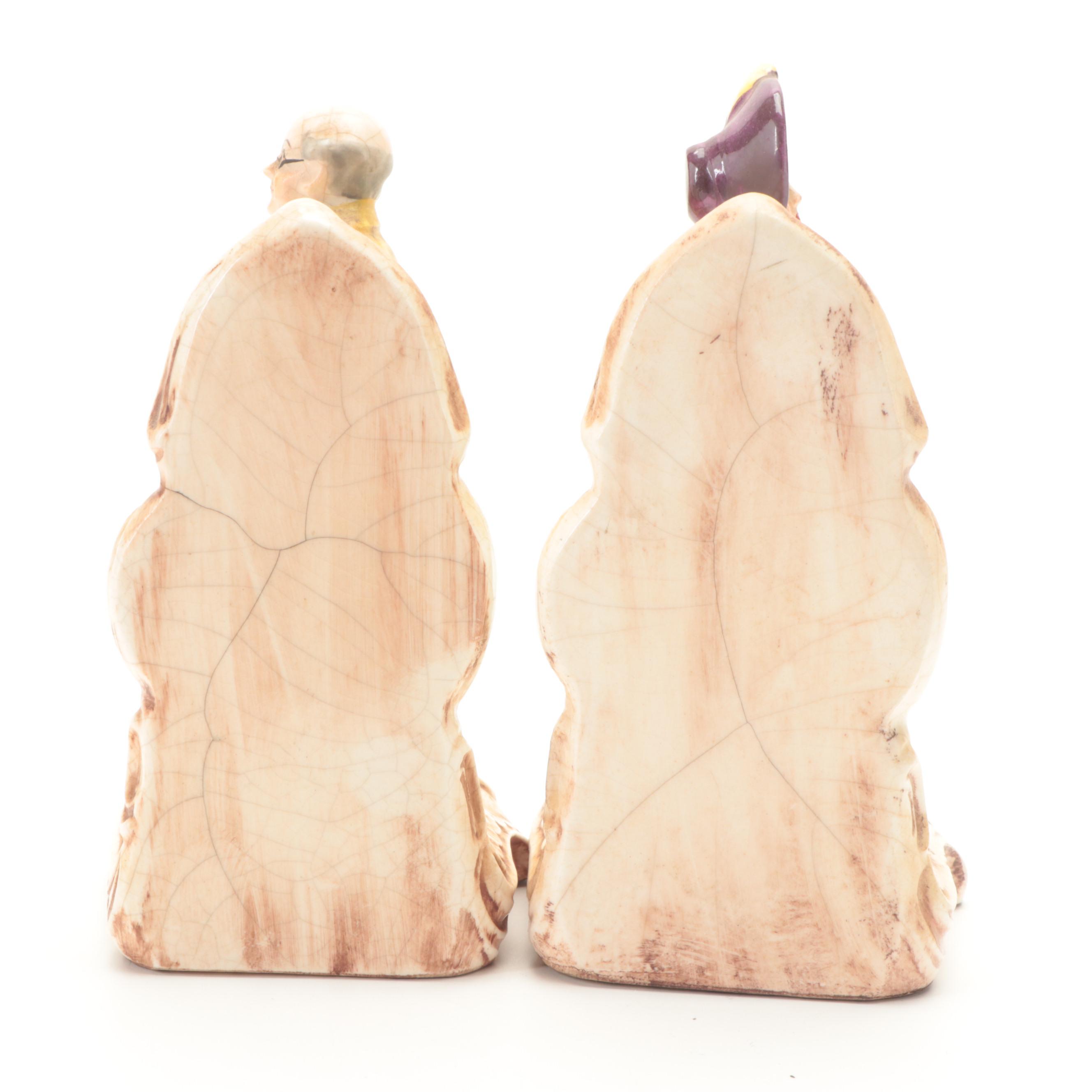 Mr. Pickwick and Betsy Prigg Ceramic Bookends with Figurine, Mid-Late 20th C.