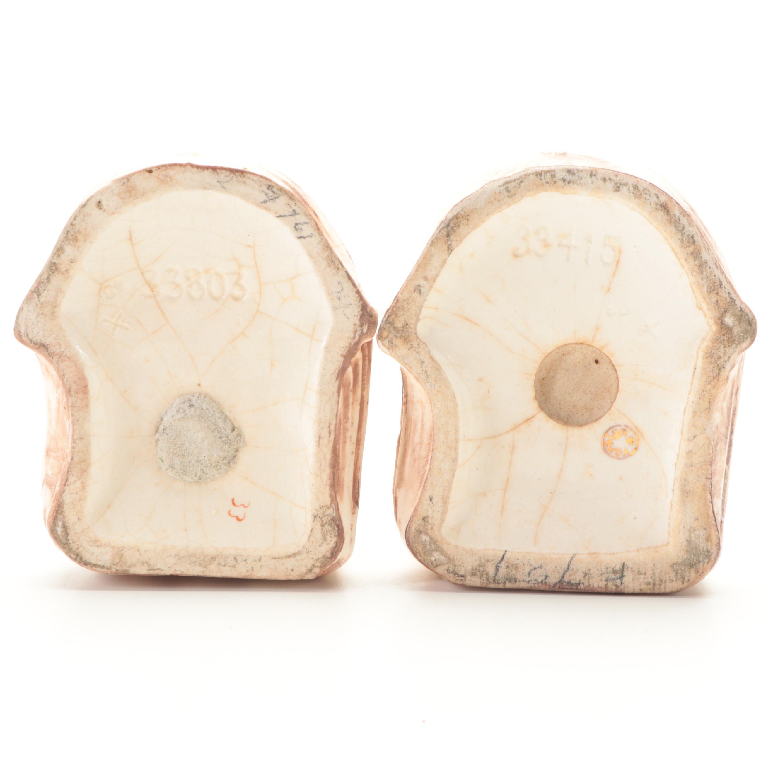 Mr. Pickwick and Betsy Prigg Ceramic Bookends with Figurine, Mid-Late 20th C.