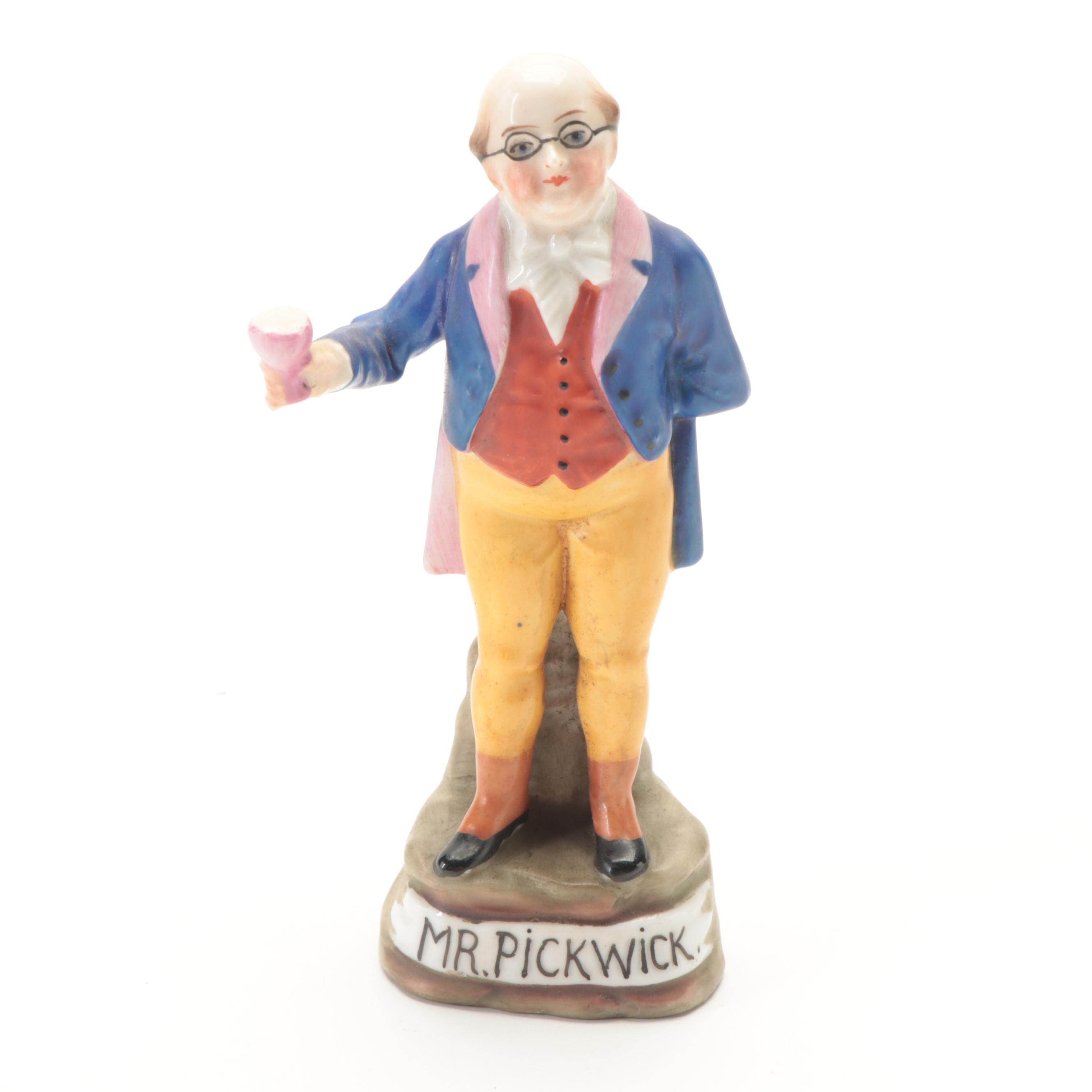 Mr. Pickwick and Betsy Prigg Ceramic Bookends with Figurine, Mid-Late 20th C.