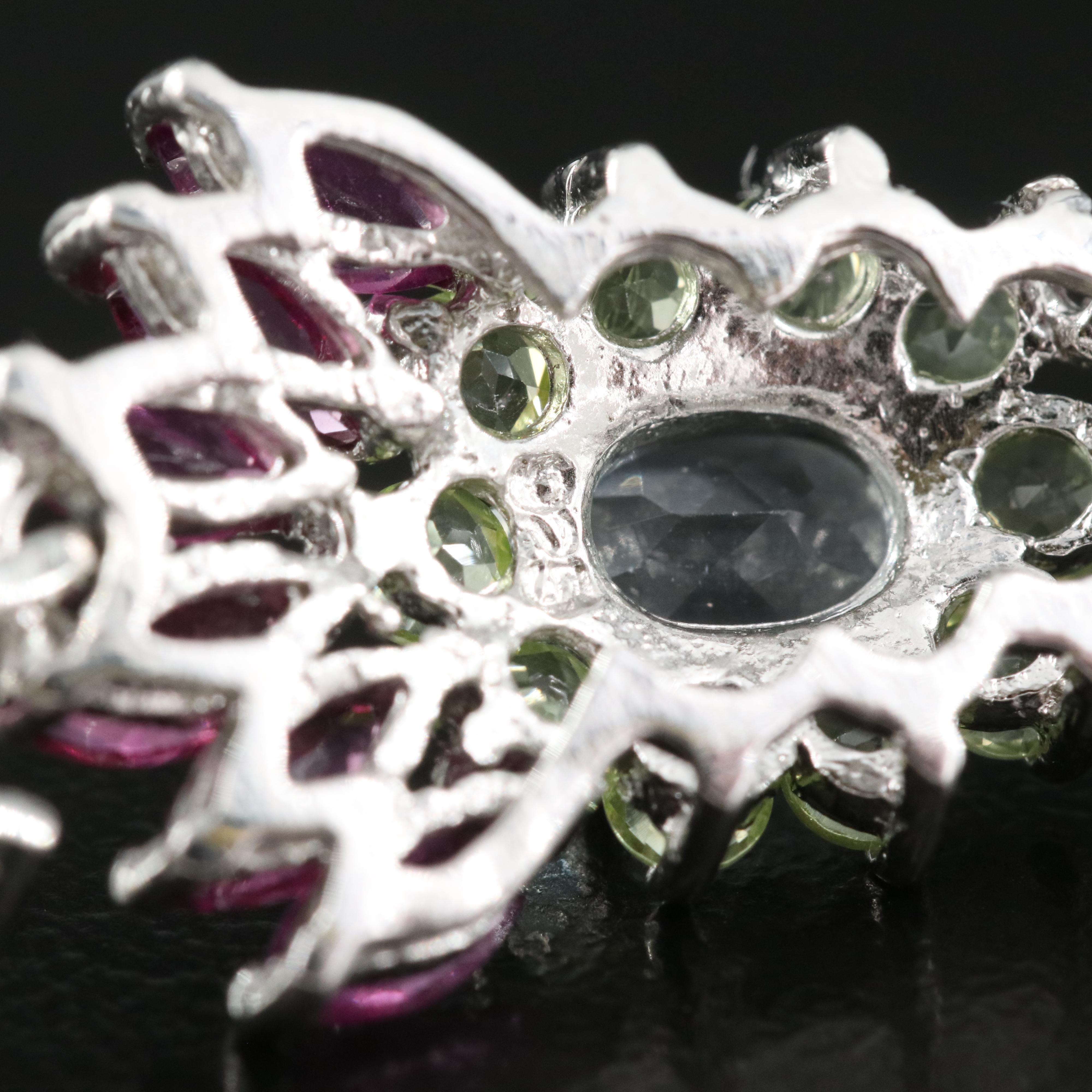 Sterling Aquamarine, Peridot and Rhodolite Garnet Bracelet