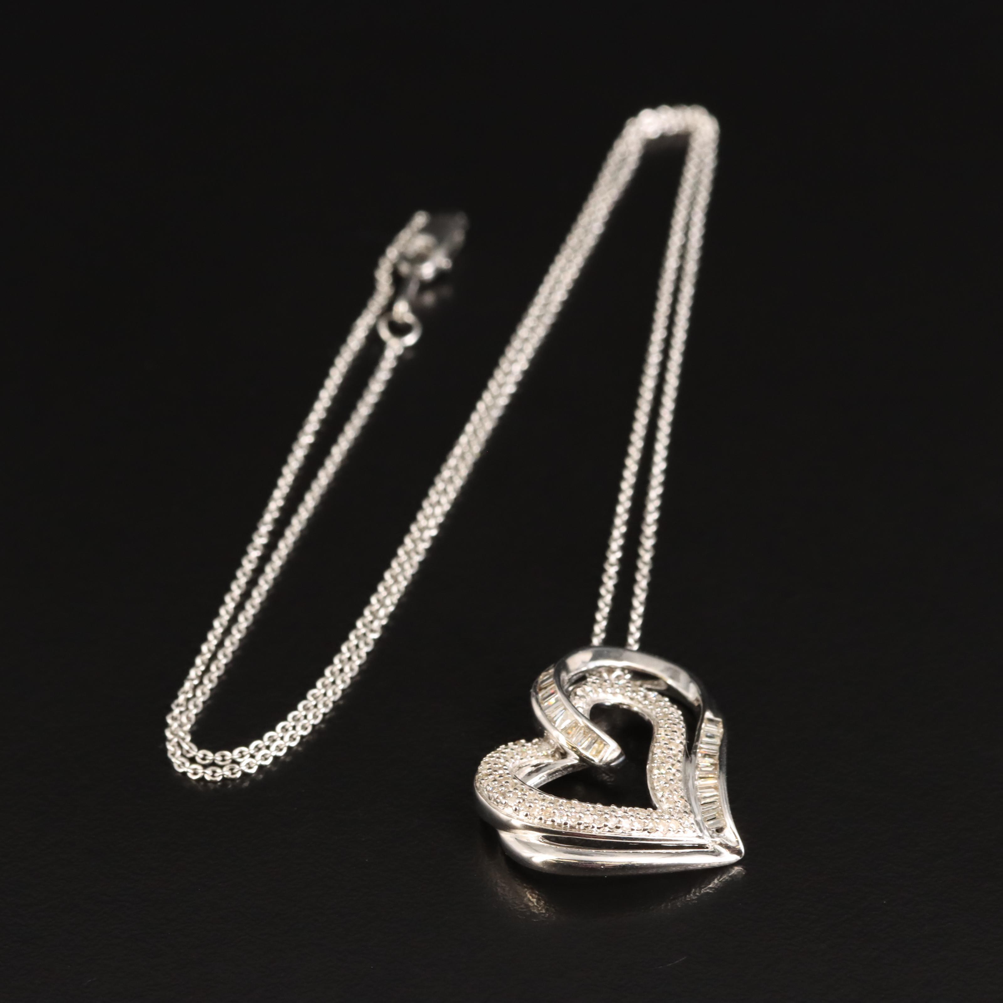 Sterling Diamond Heart Pendant Necklace