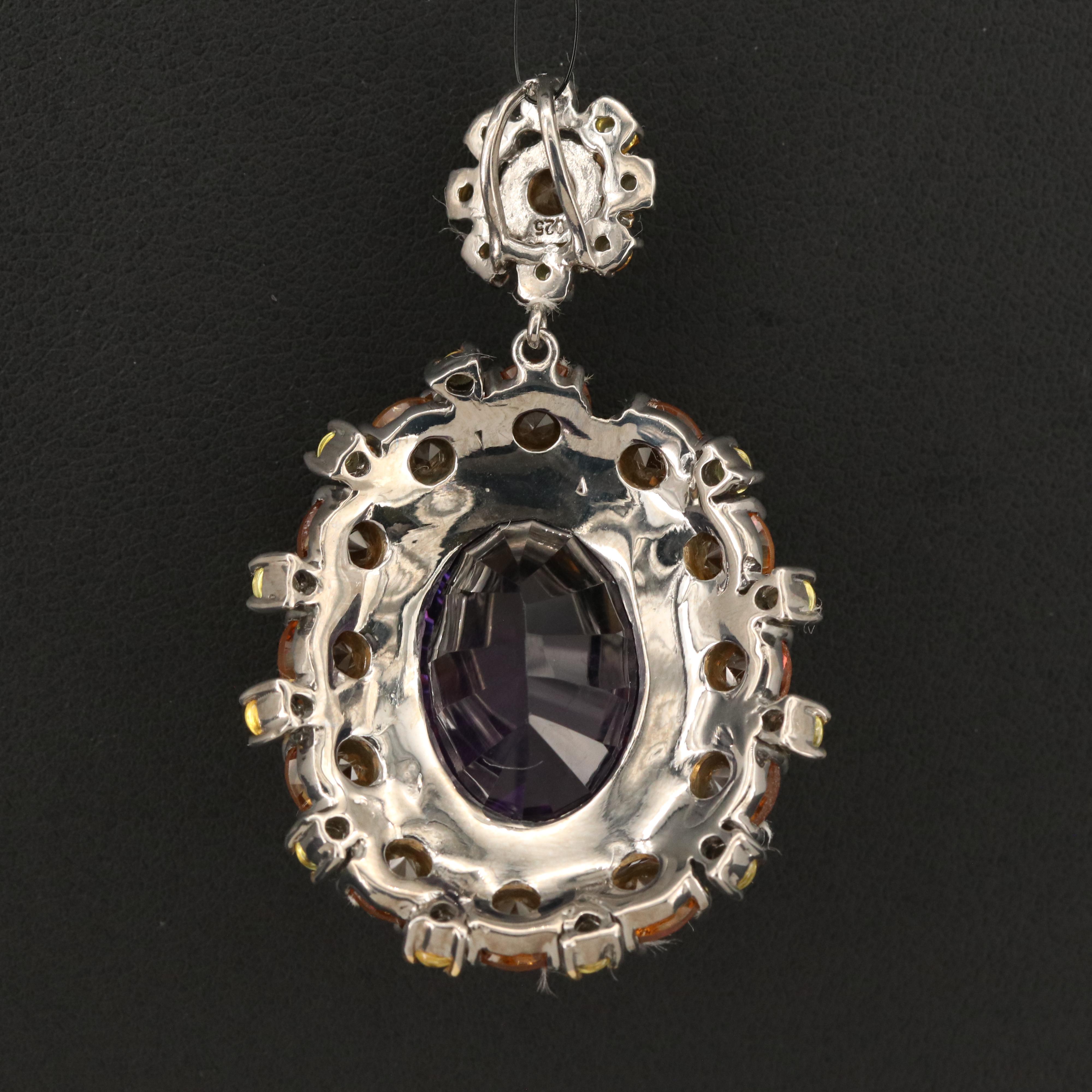 Sterling Amethyst, Citrine and Sapphire Pendant