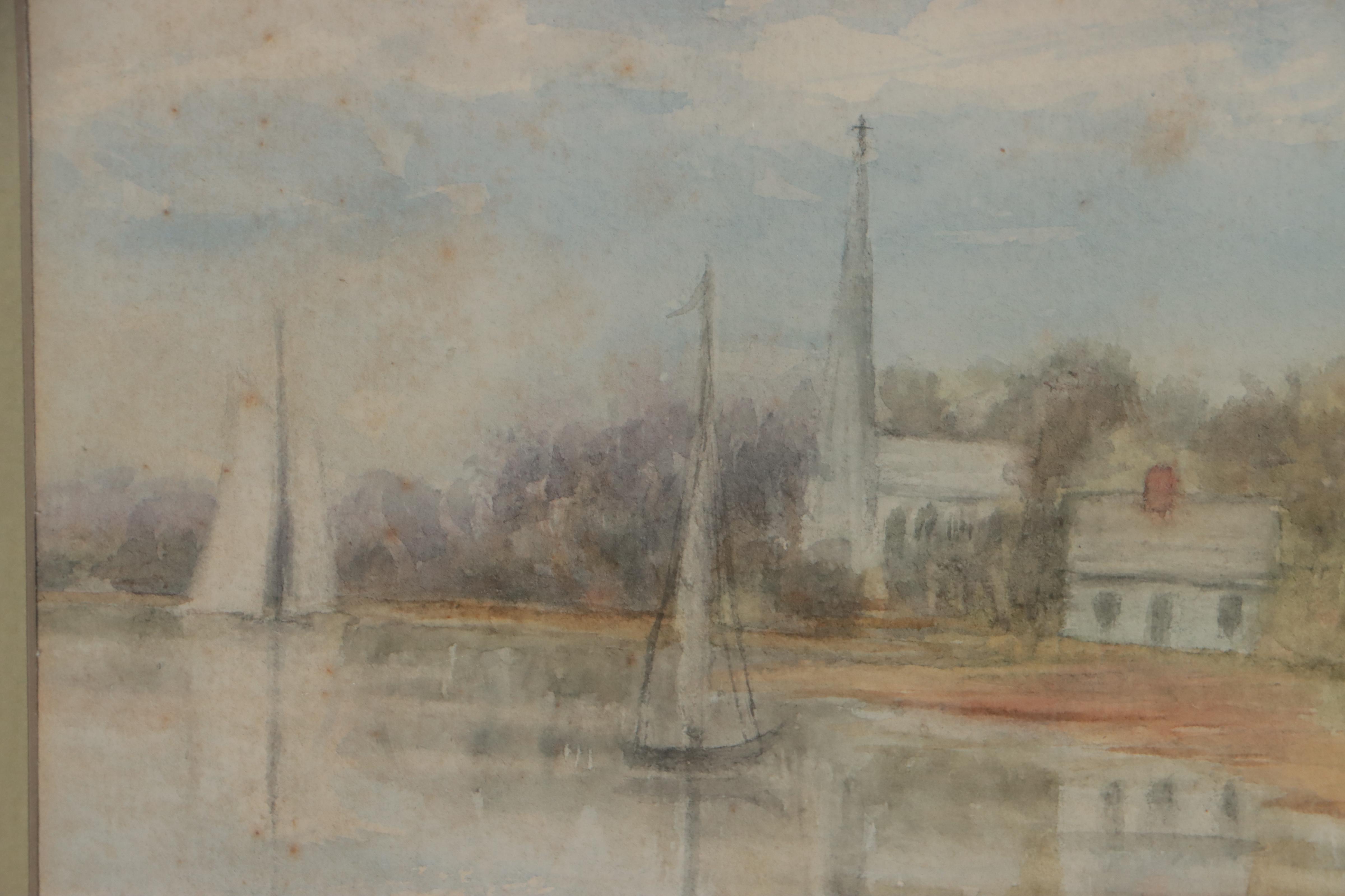 Watercolor Painting of Harbor Scene, 1899