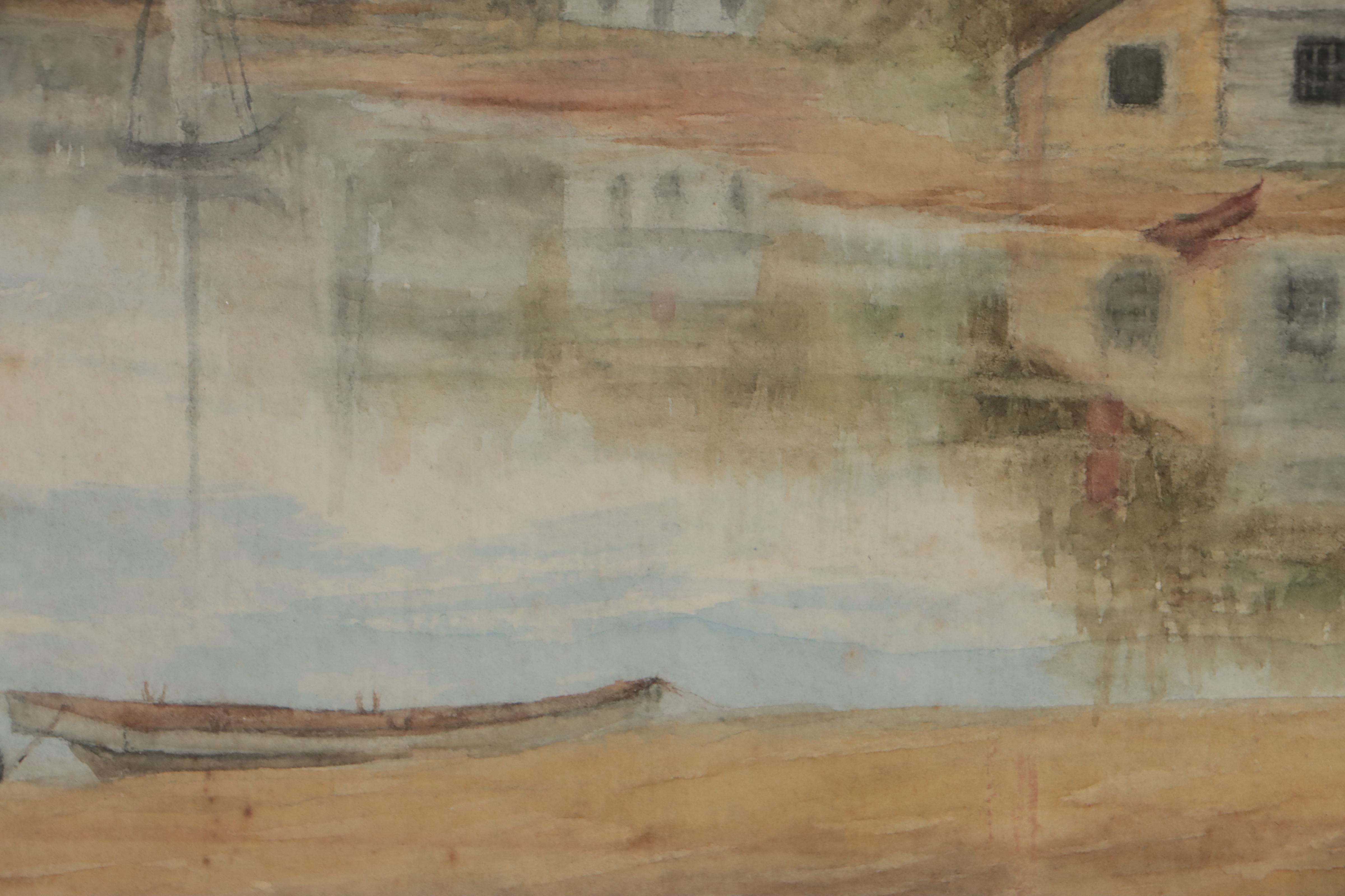 Watercolor Painting of Harbor Scene, 1899