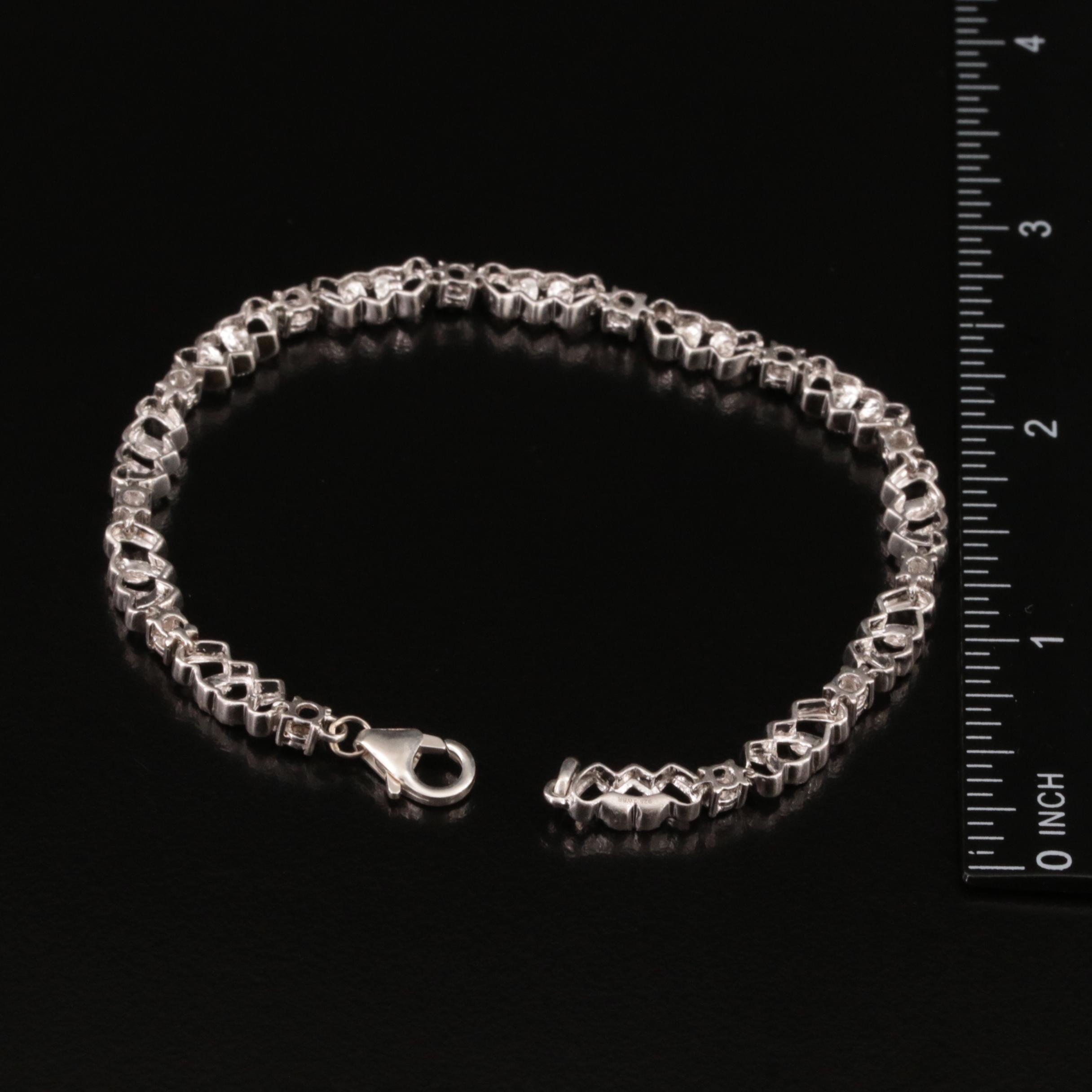 Sterling Diamond Triple Heart Link Bracelet