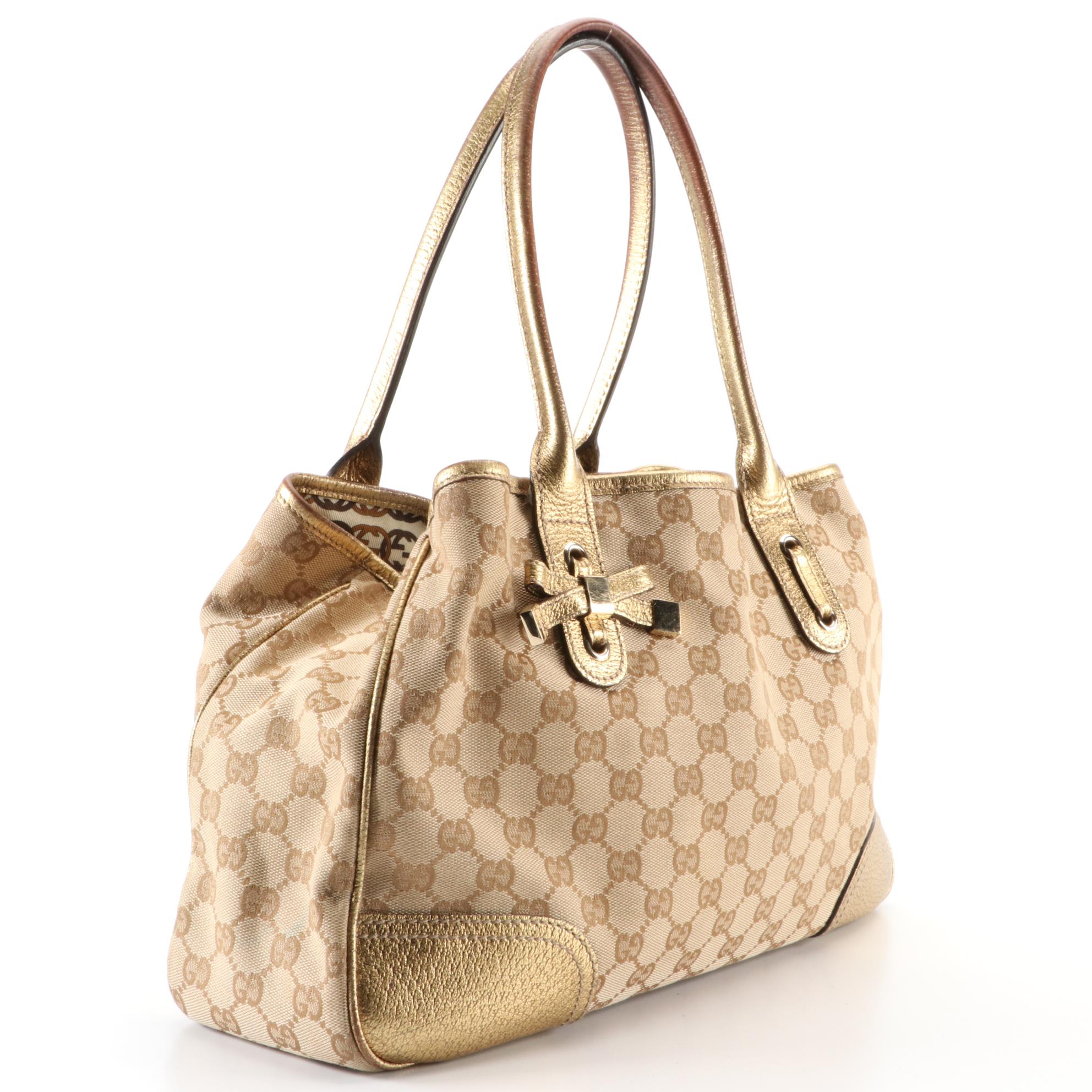 Gucci Princy Shoulder Bag in GG Canvas and Metallic Cingiale Leather