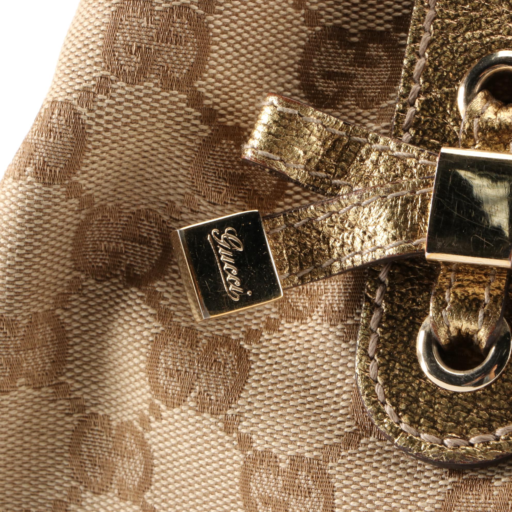 Gucci Princy Shoulder Bag in GG Canvas and Metallic Cingiale Leather