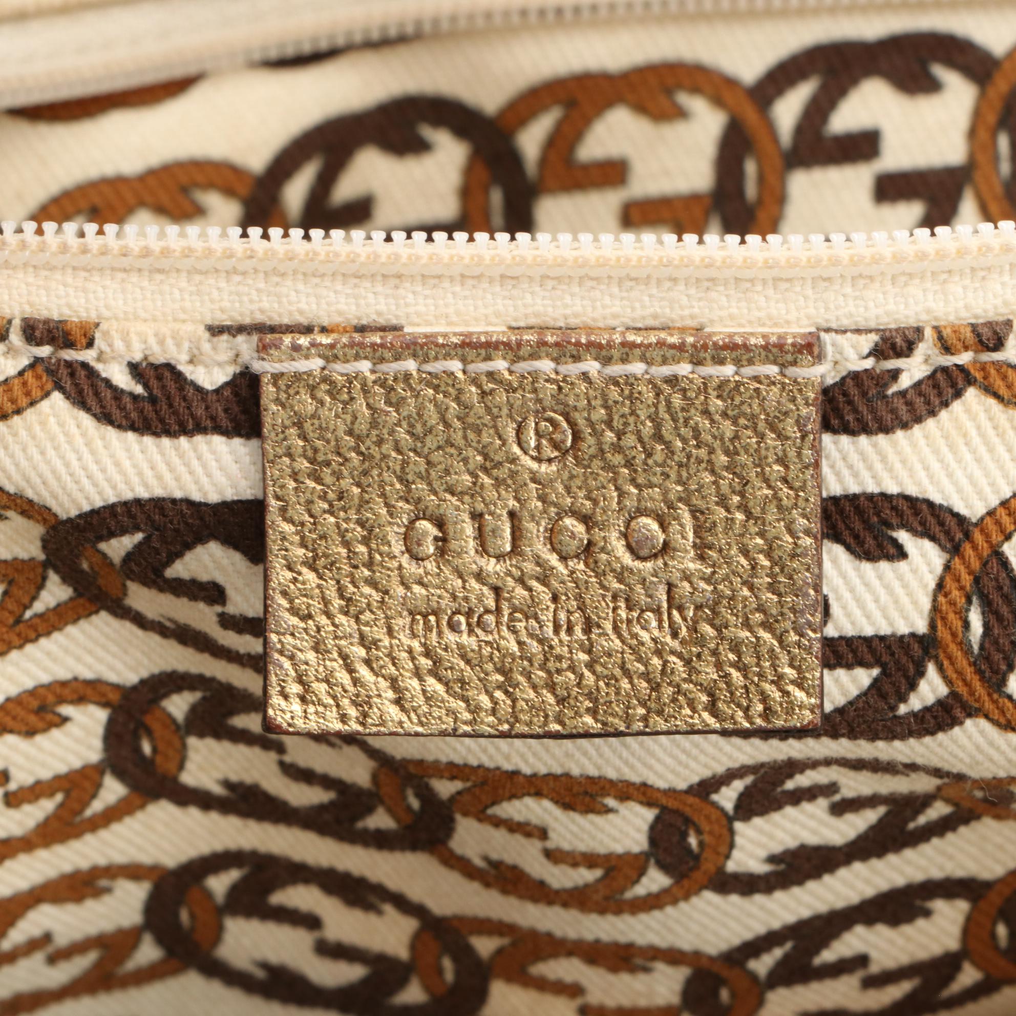 Gucci Princy Shoulder Bag in GG Canvas and Metallic Cingiale Leather