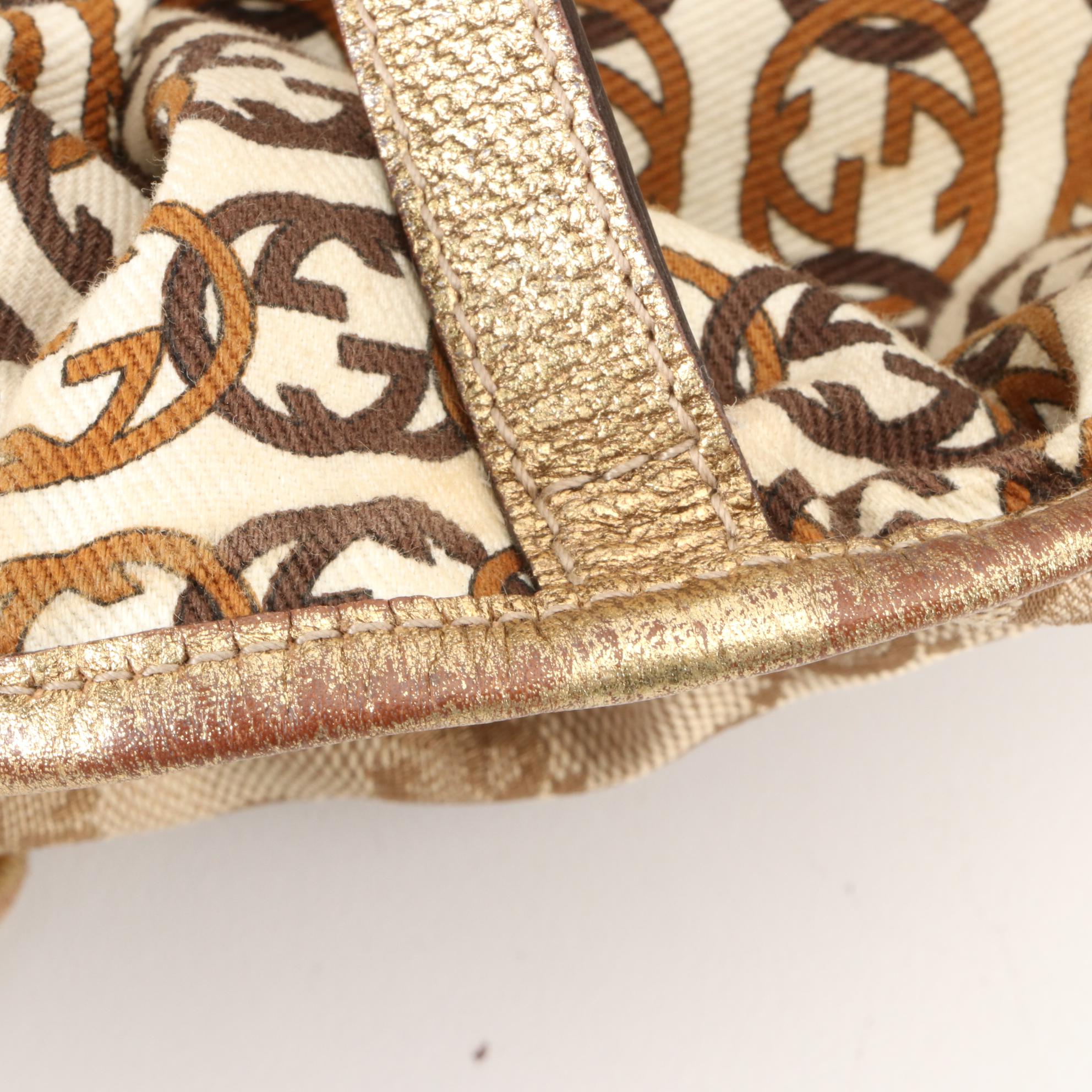 Gucci Princy Shoulder Bag in GG Canvas and Metallic Cingiale Leather