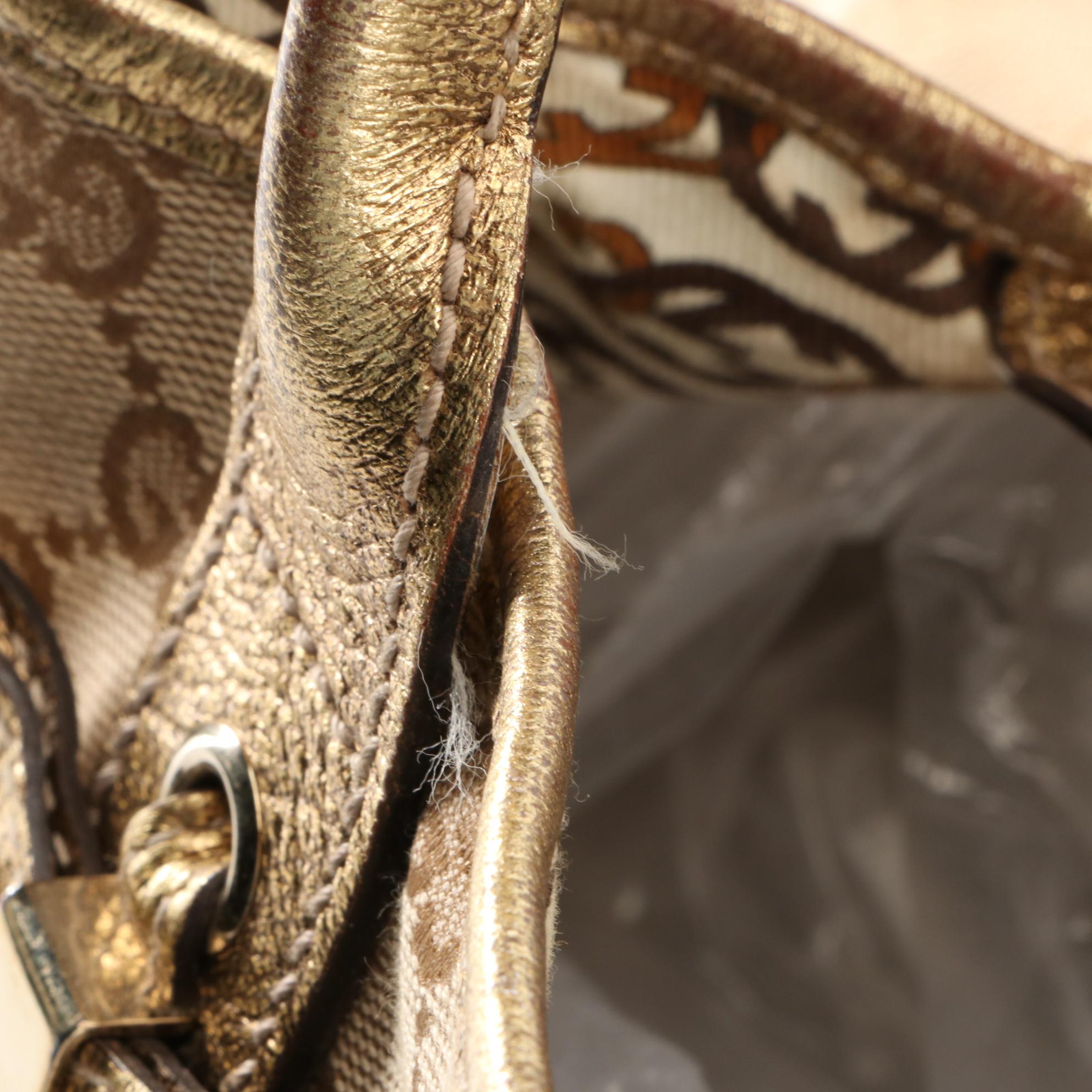 Gucci Princy Shoulder Bag in GG Canvas and Metallic Cingiale Leather