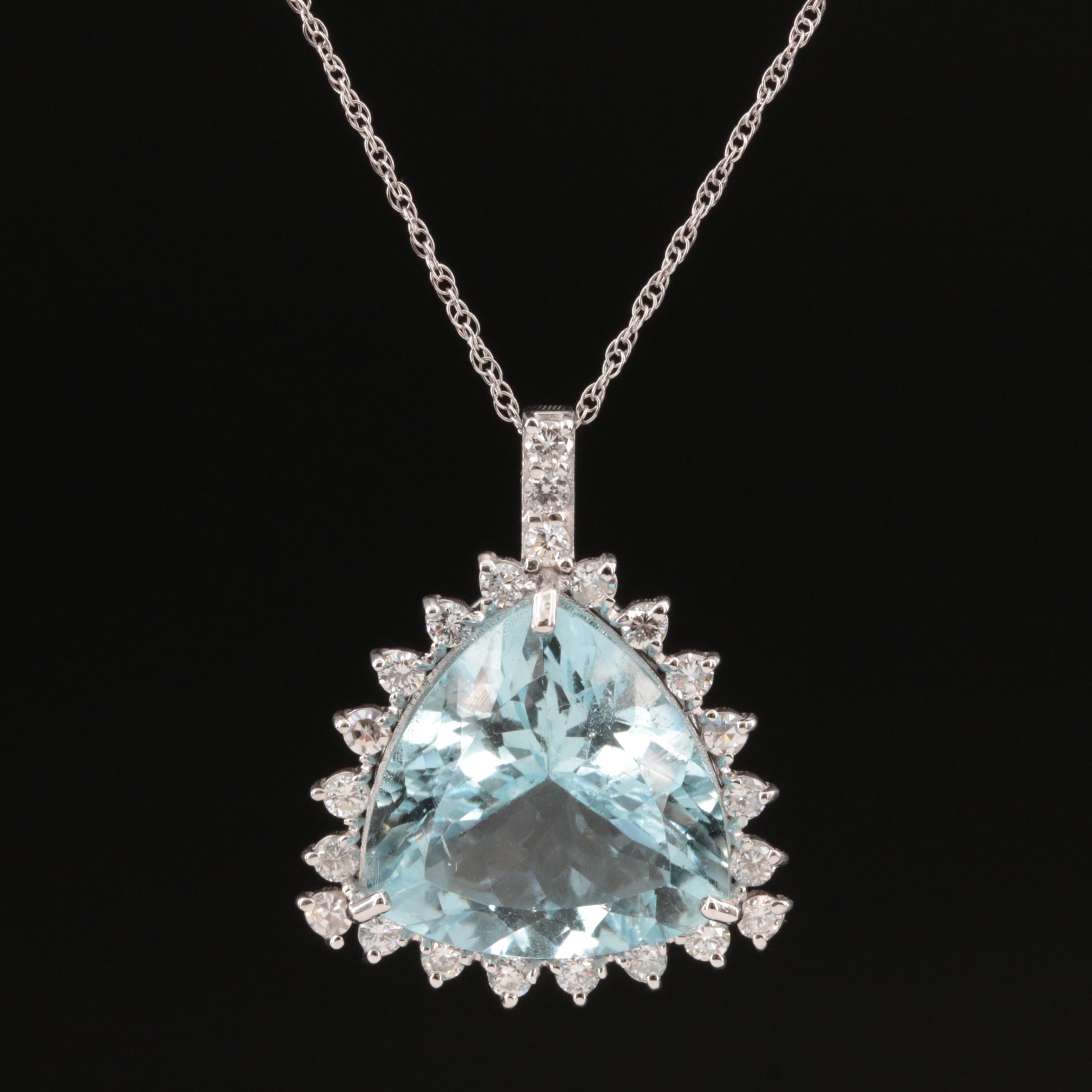 14K 12.61 CT Aquamarine and Diamond Necklace