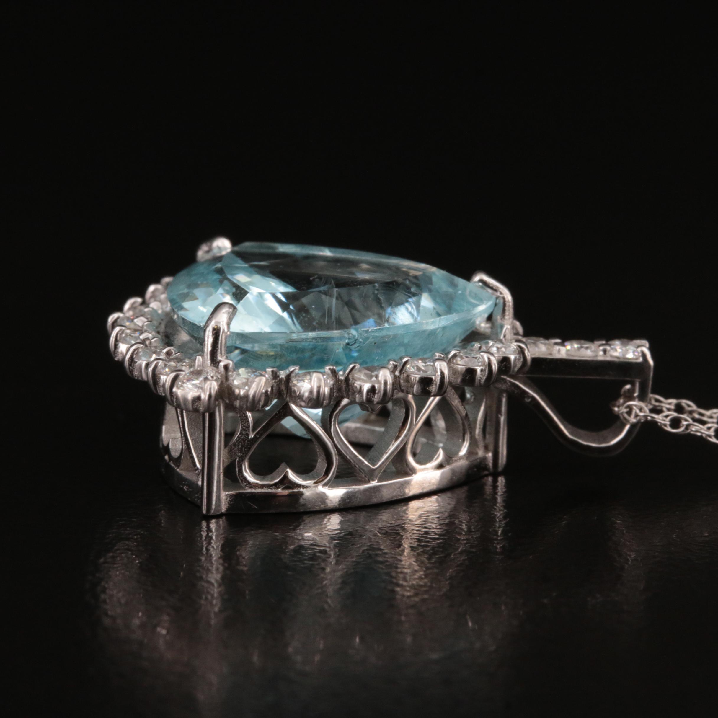 14K 12.61 CT Aquamarine and Diamond Necklace