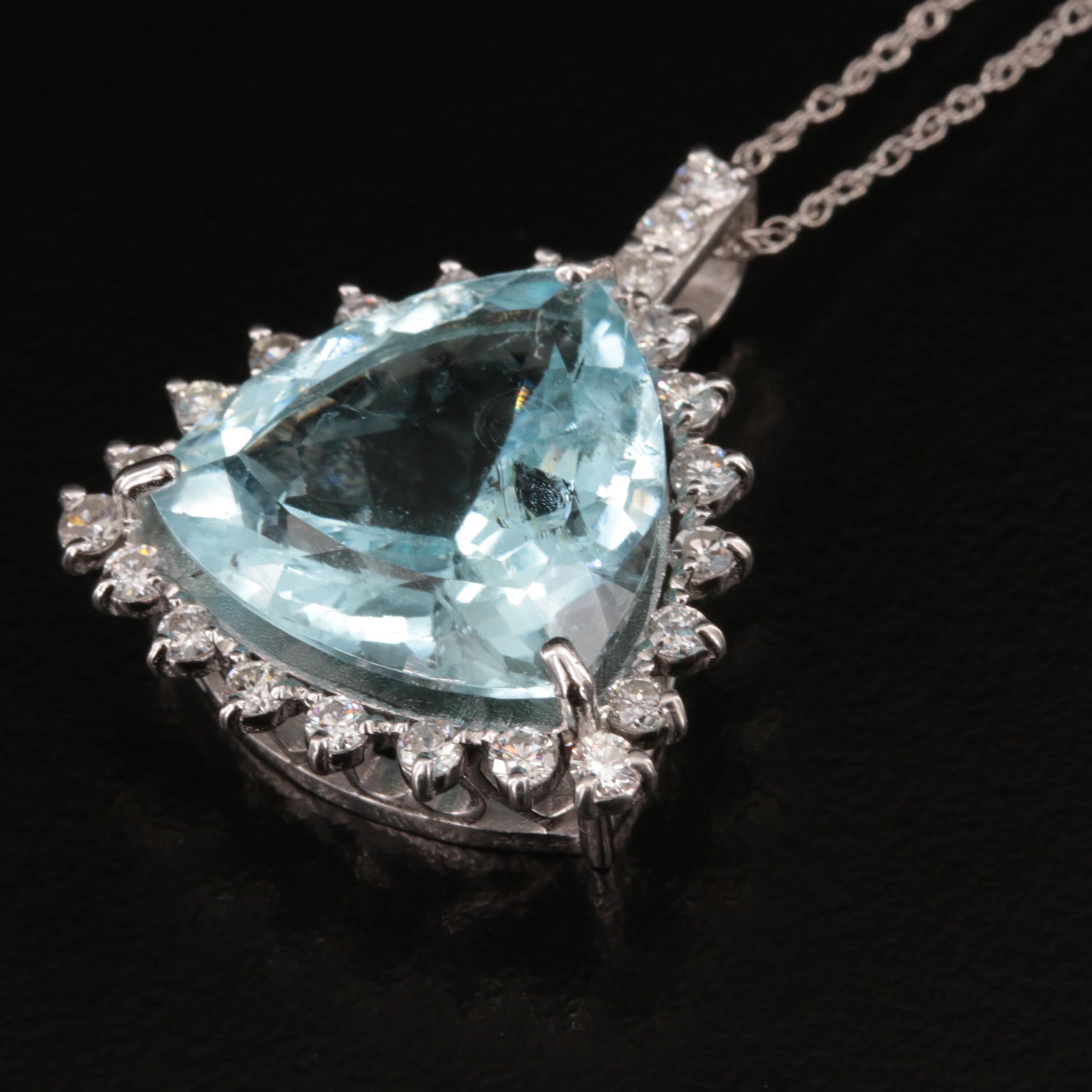 14K 12.61 CT Aquamarine and Diamond Necklace
