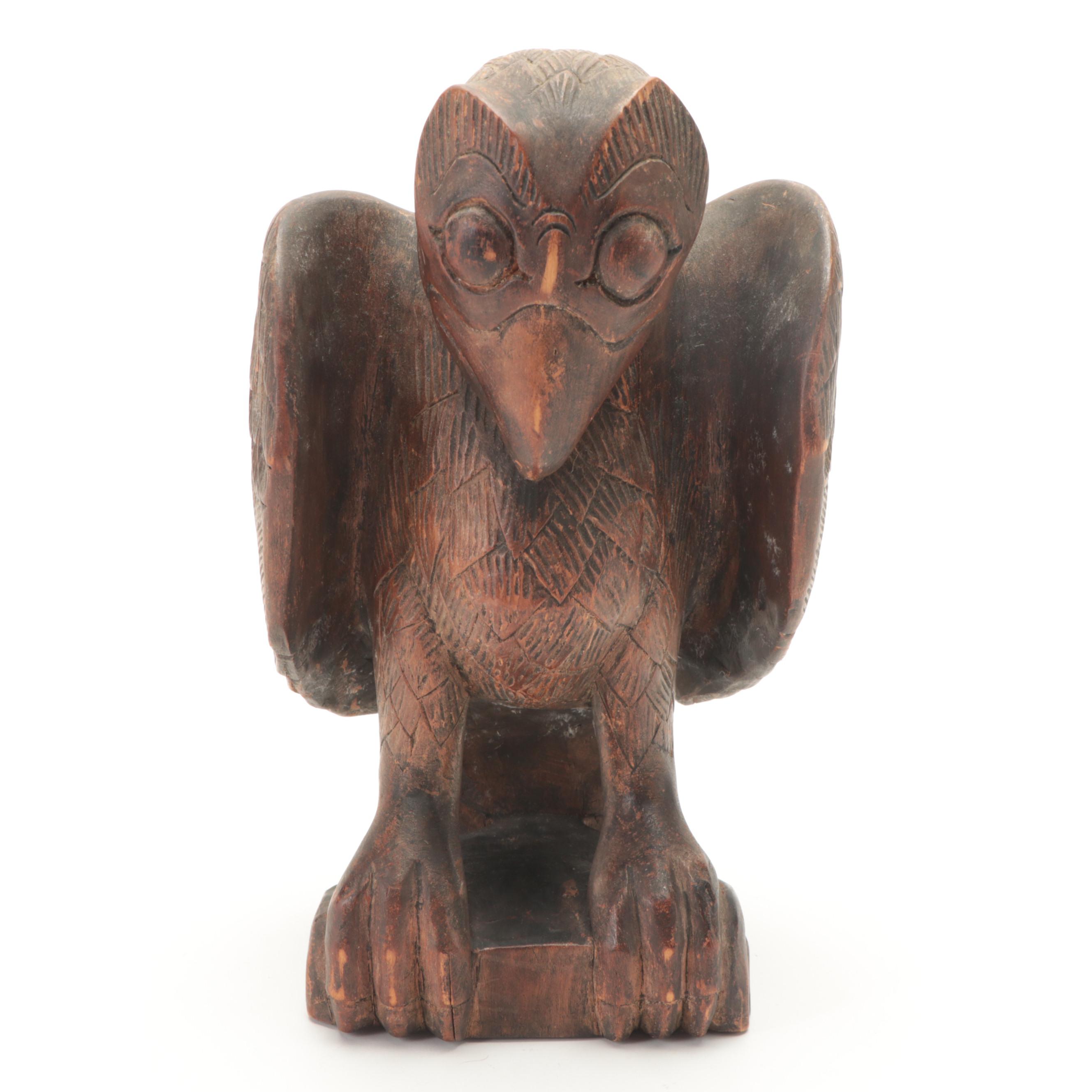 Folk Art Hand-Carved Wooden Figure of an Eagle, Early to Mid 20th Century
