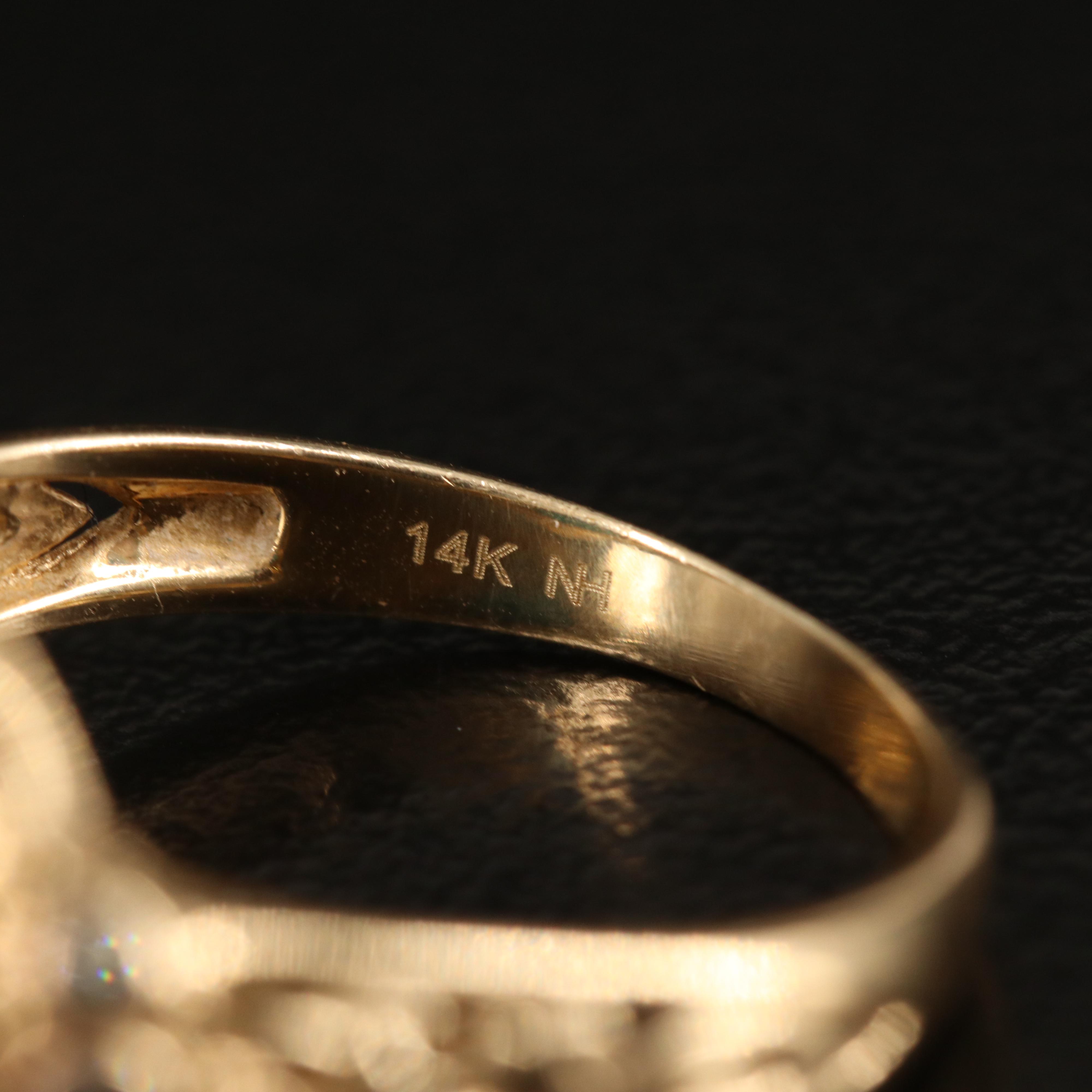 14K Carved Turquoise and Diamond Ring