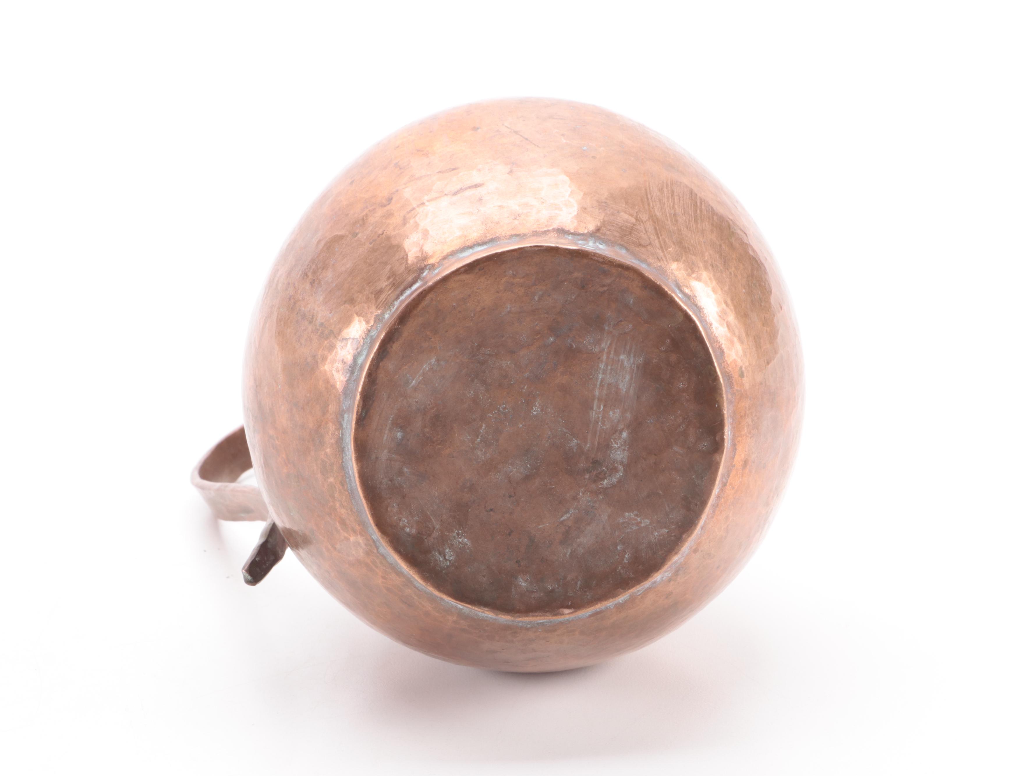 German Molded Earthenware Beer Steins with Other Copper Pitcher